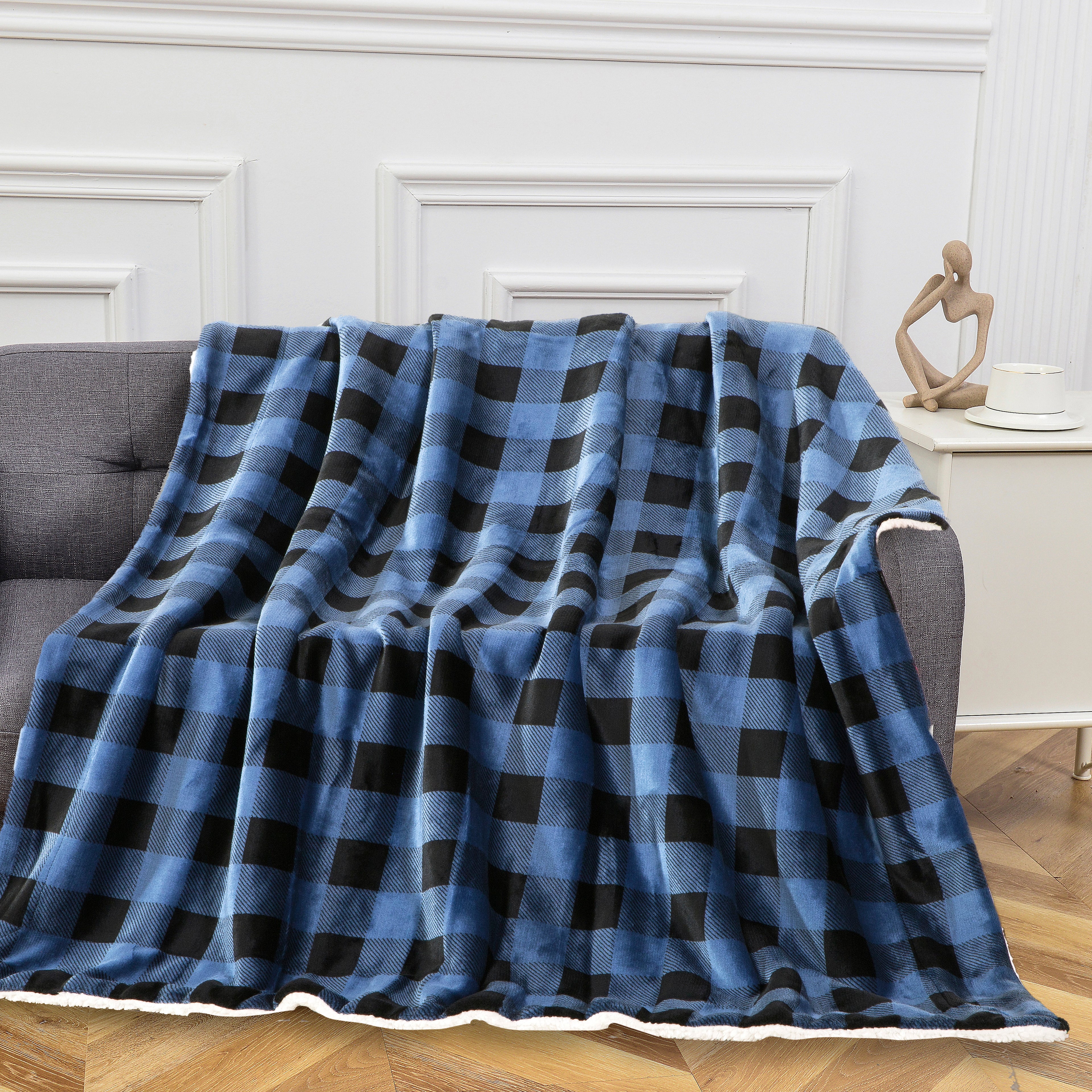 Buffalo Plaid Flannel Fleece Sherpa Throw Blanket