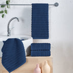 4-Pack Premium Turkish Cotton Corduroy Stripe Hand Towel Set, 16 x 28 inch