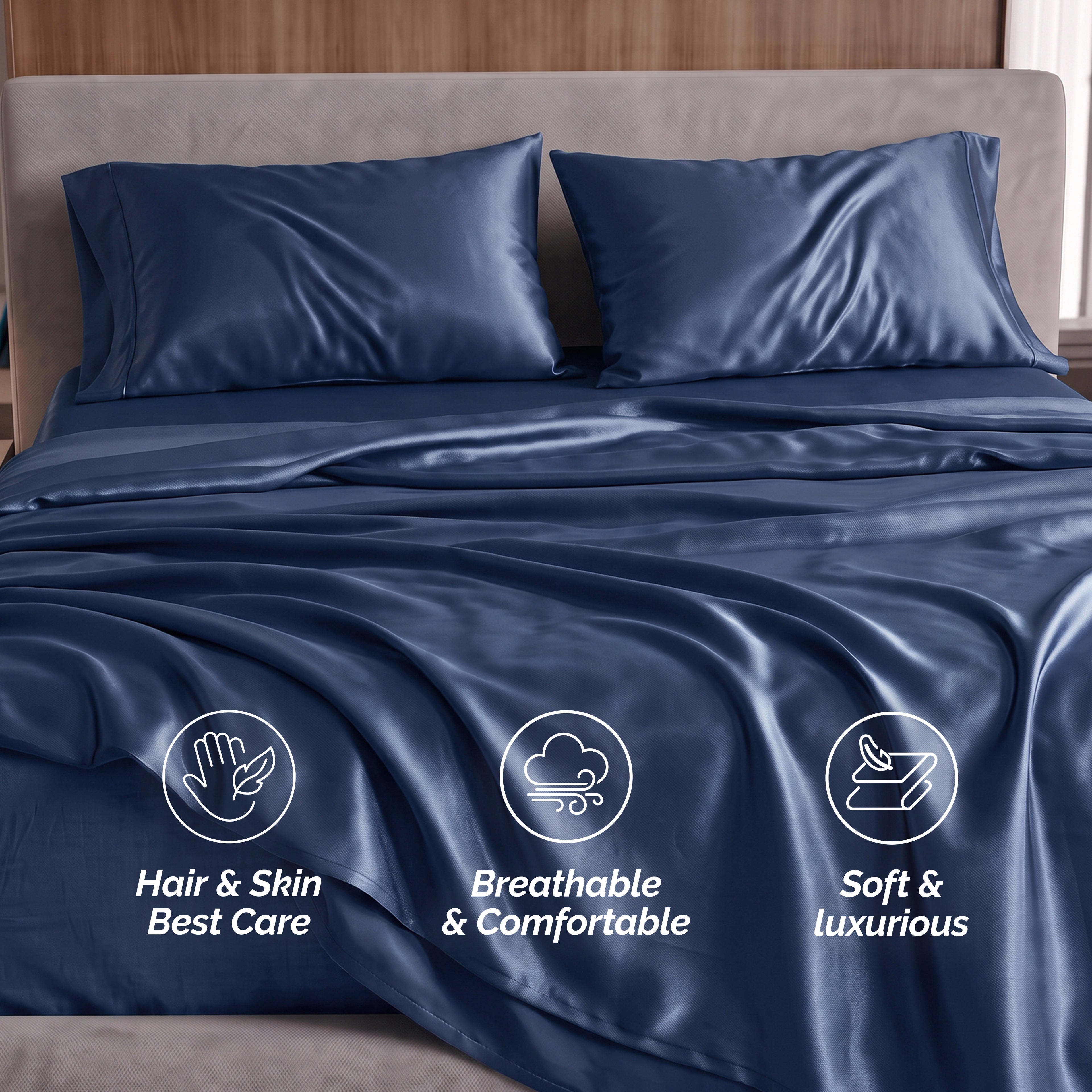 Fine 4-Piece Silky Satin Sheet Set, Moody Shades
