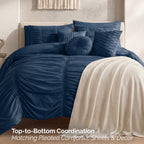 10-Piece Pleated Comforter Set - Includes 4-Piece Sheet Set with Double Sided Storage Pockets