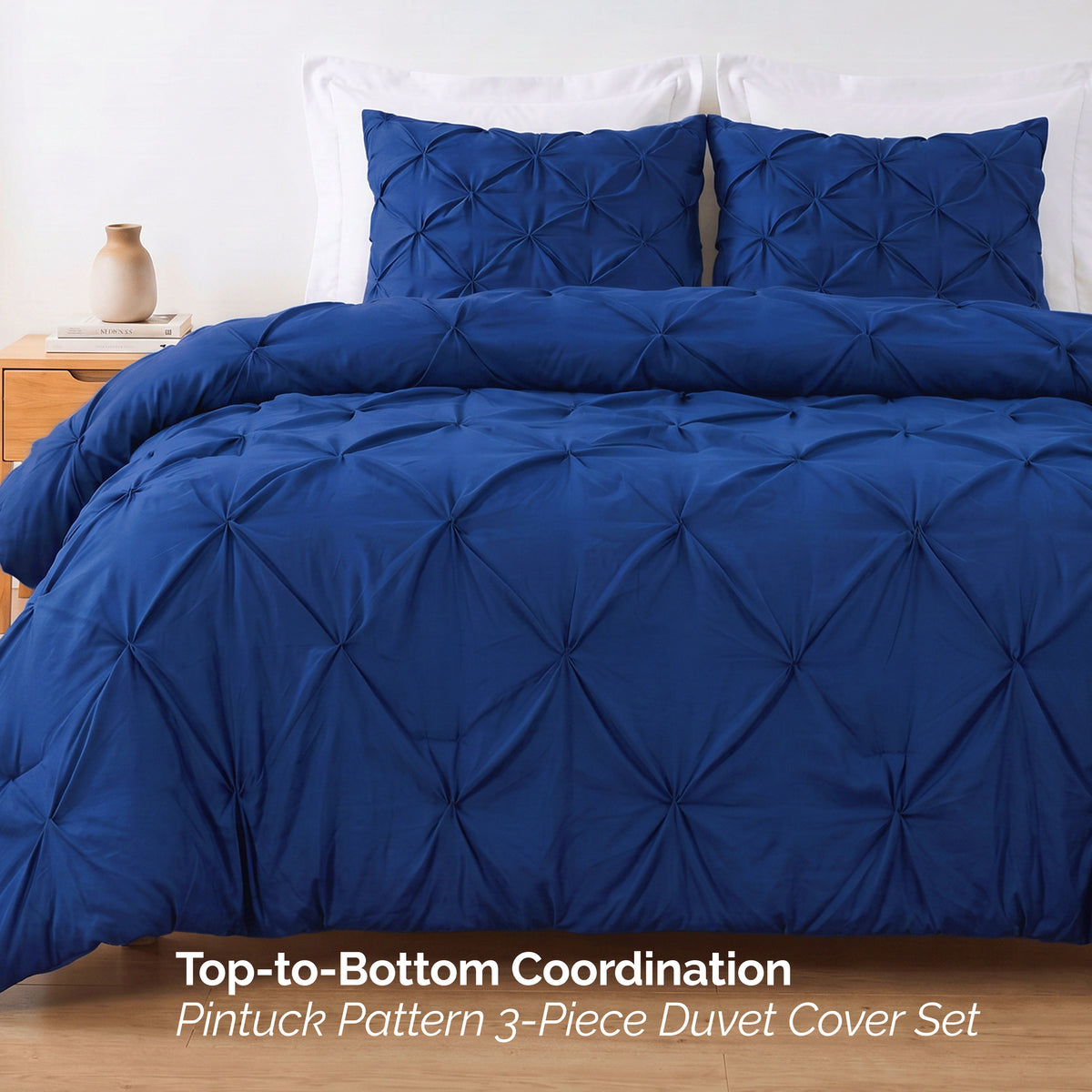Pinch Pleated Pintuck Pattern, 3-Piece Duvet Cover Set - Features Corner Ties