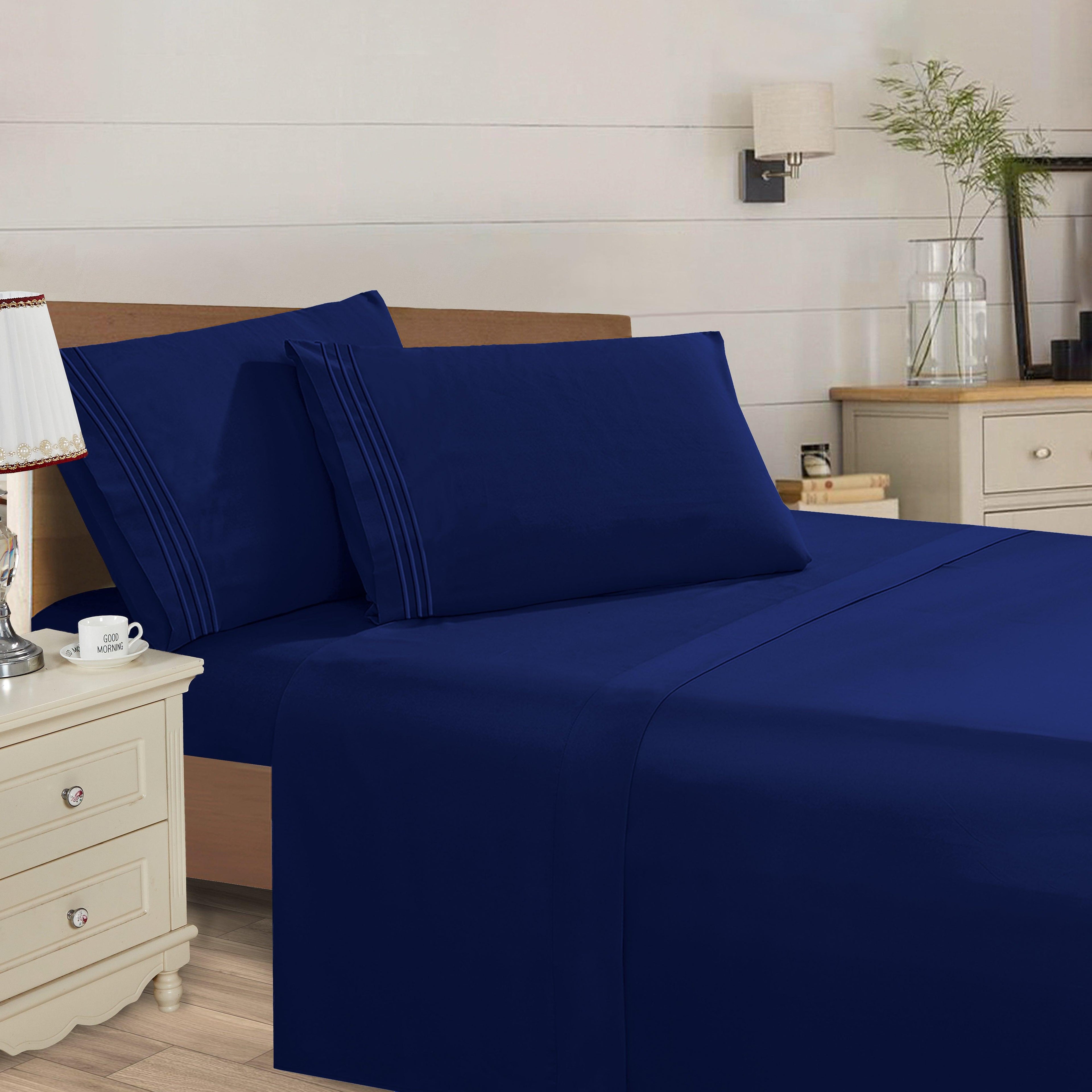 Essential 4-Piece 3-Line Embroidery Sheet Set, Soft as a Hotel Premium Quality,  Moody Shades