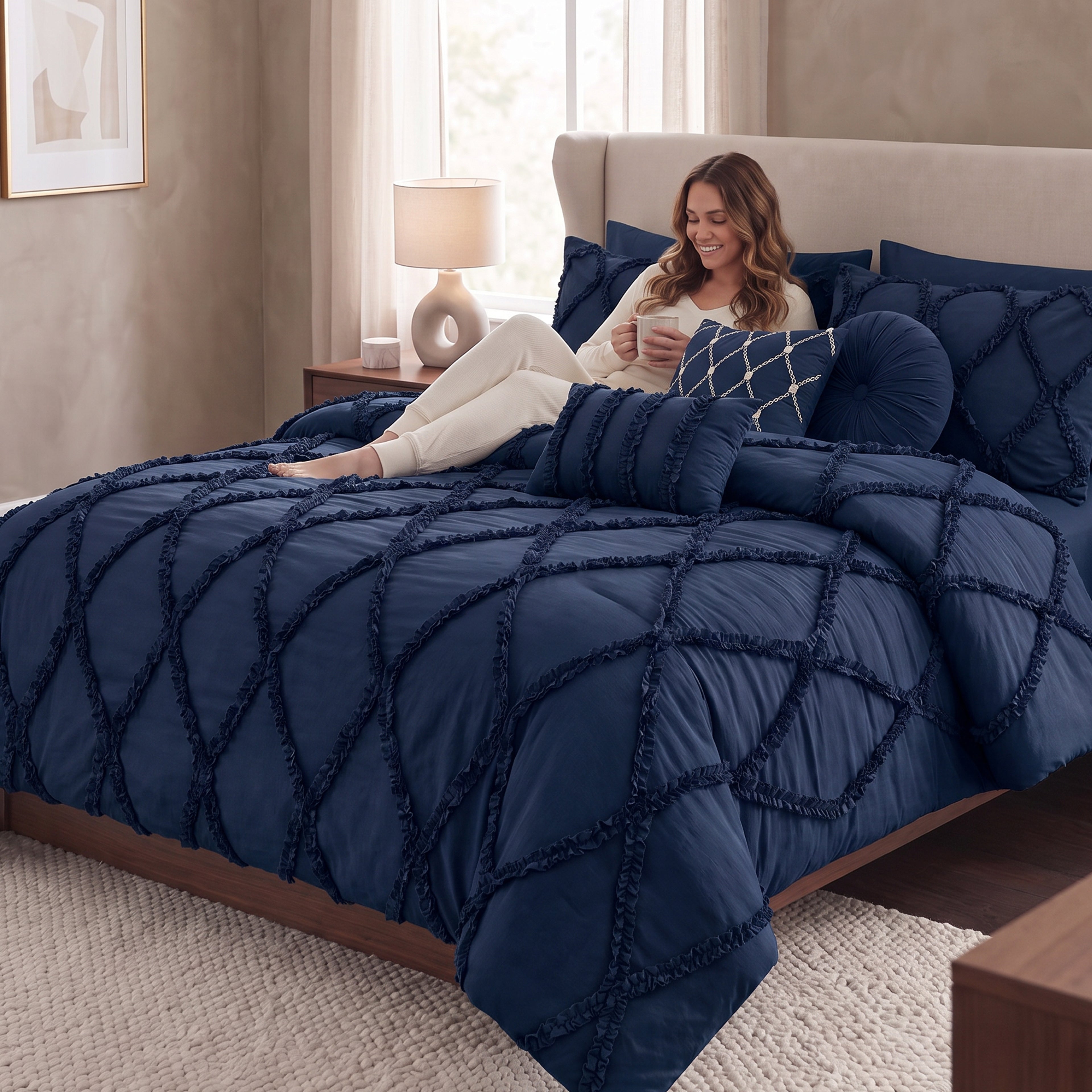 10-Piece Infinity Design Comforter Set - Includes 4-Piece Sheet Set with Double Sided Storage Pockets