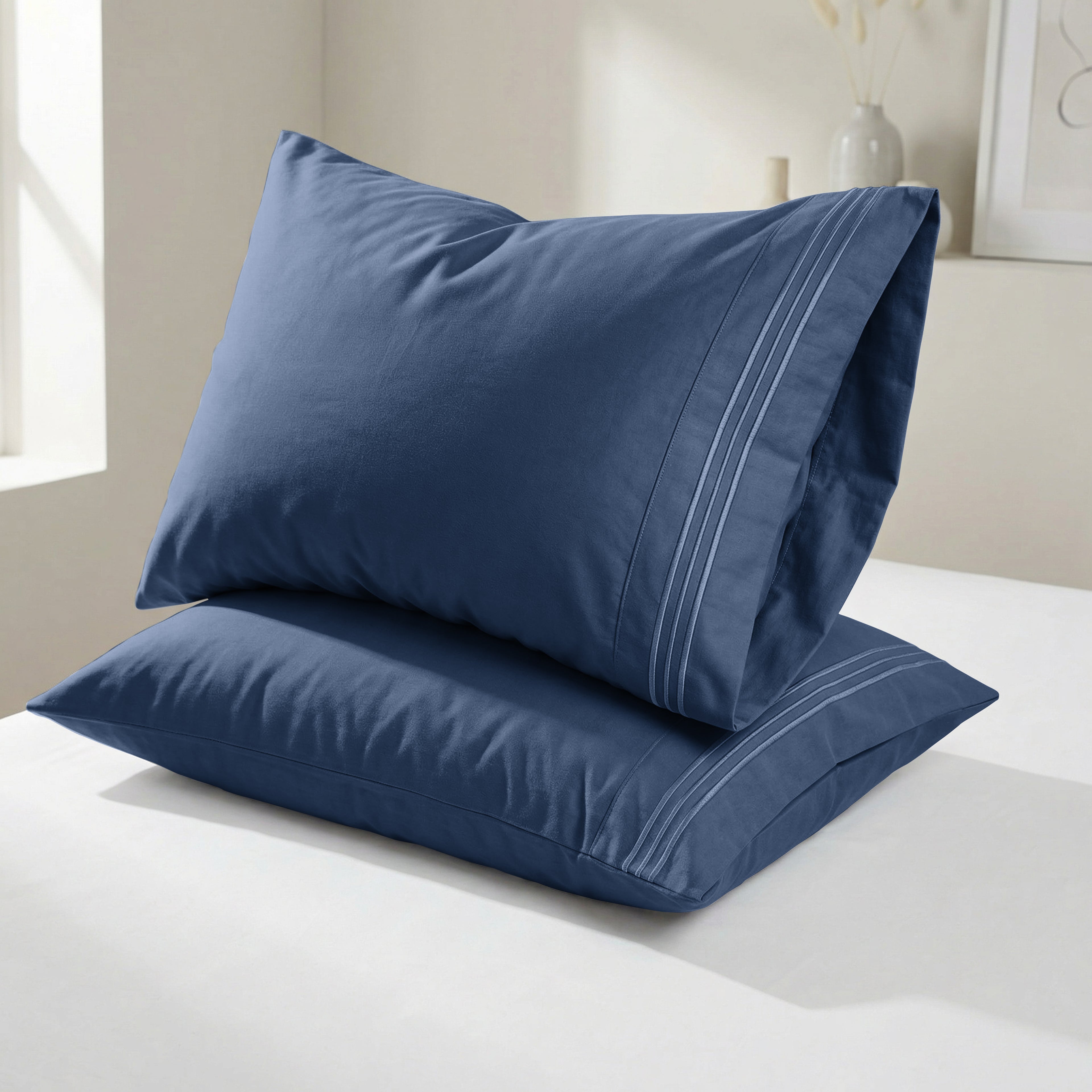 Set of 2 Pillowcases- 3 Line Embroidery