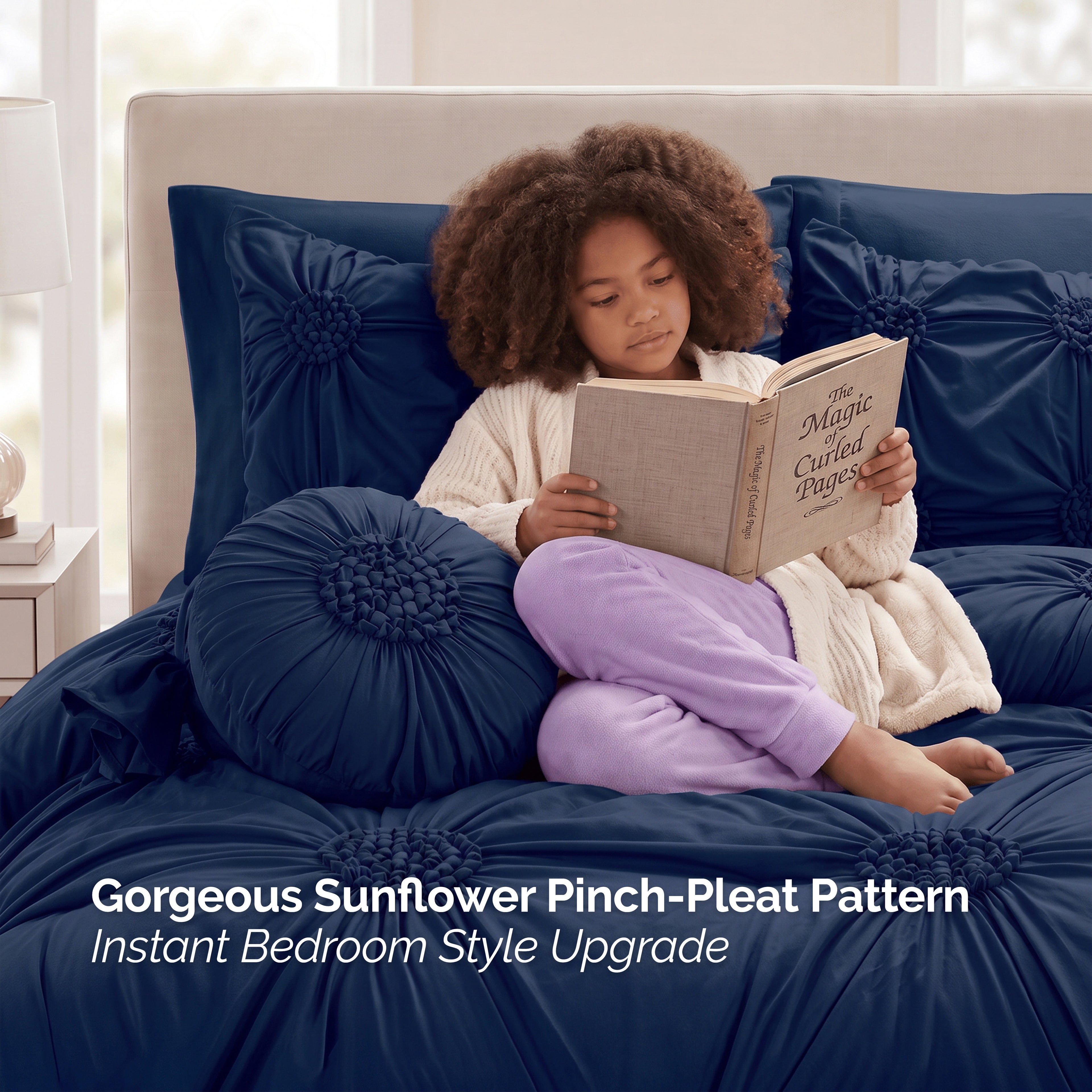 10-Piece Sunflower Comforter Set - Includes 4-Piece Sheet Set with Double Sided Storage Pockets