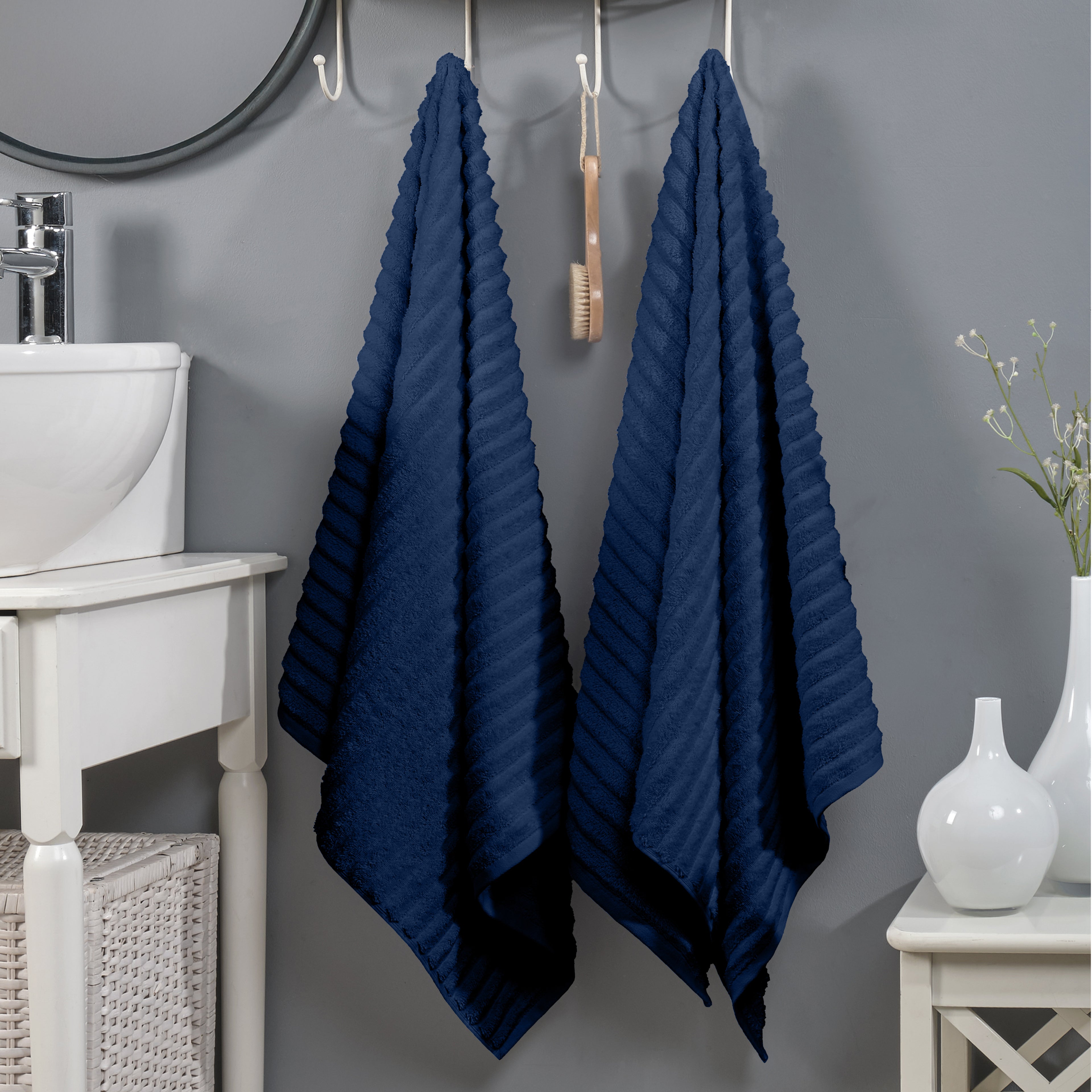 2-Pack Premium Turkish Cotton Corduroy Stripe Bath Towel Set, 27 x 54 inch