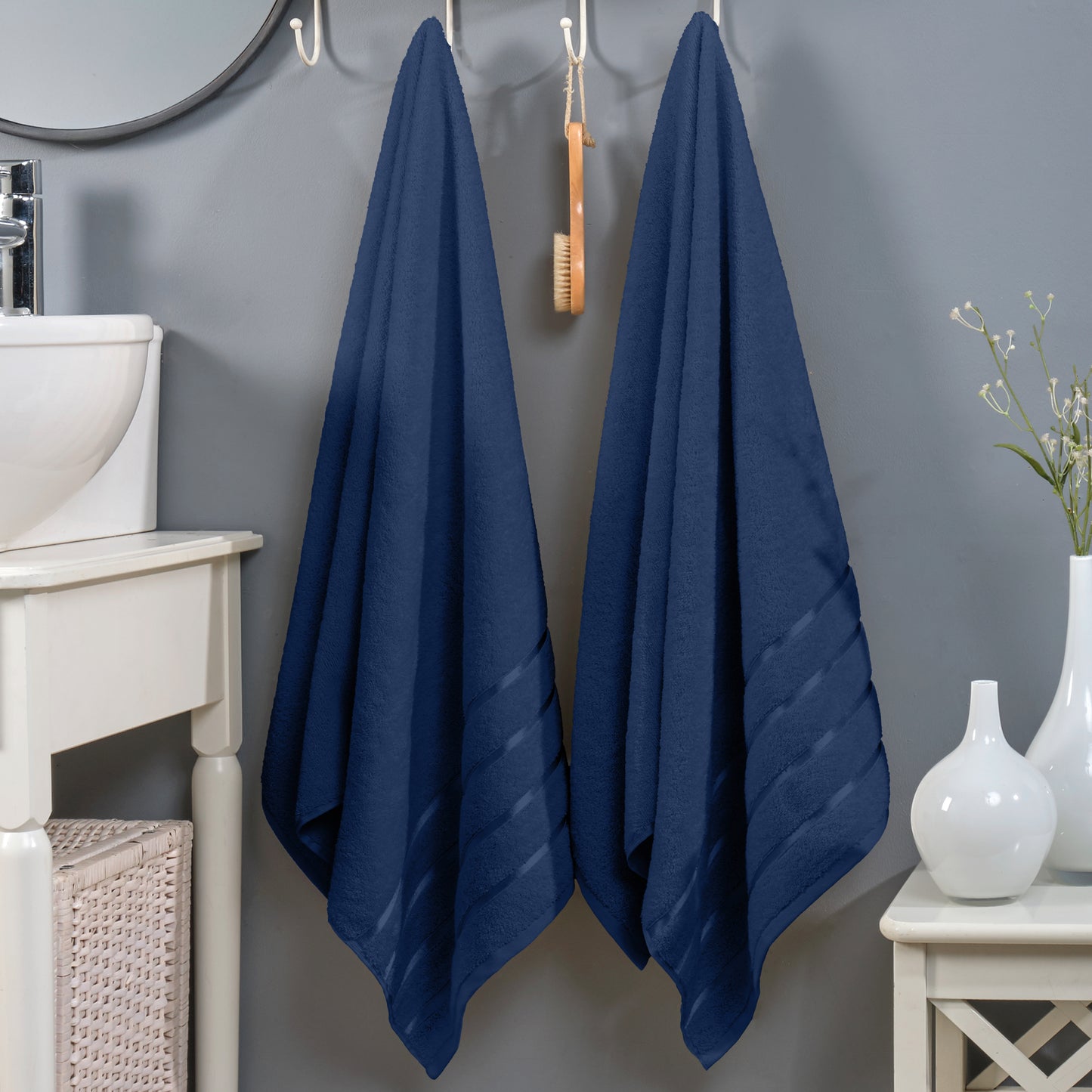 Elegant Comfort 2-Pack Premium Turkish Cotton 4 Lines Stripe Bath Towel Set, 27 x 54 inch