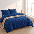 Pinch Pleated Pintuck Pattern, 3-Piece Duvet Cover Set - Features Corner Ties