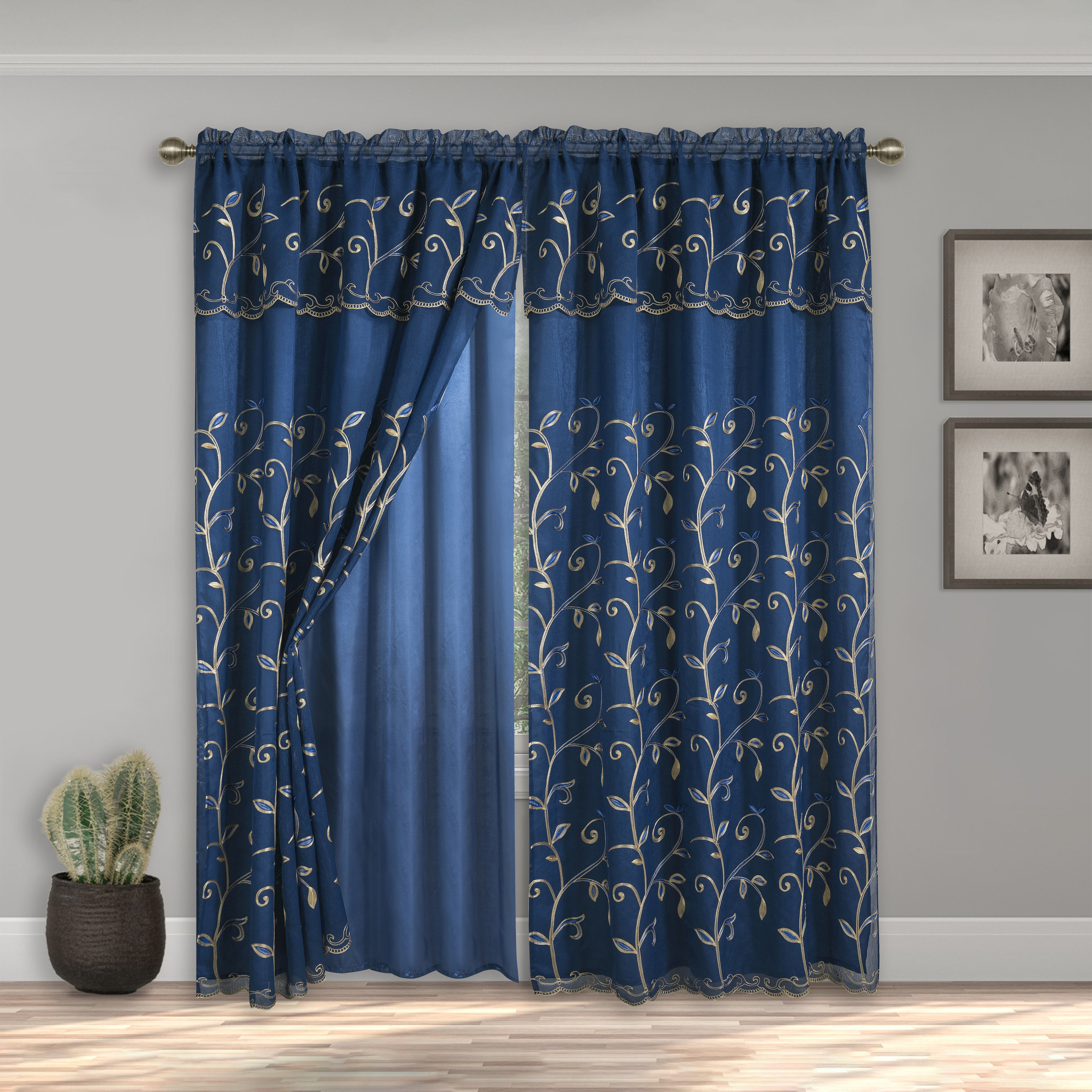 Set of 2 Lucia Curtain Panels - Attached Valance - 54" W x 84" L