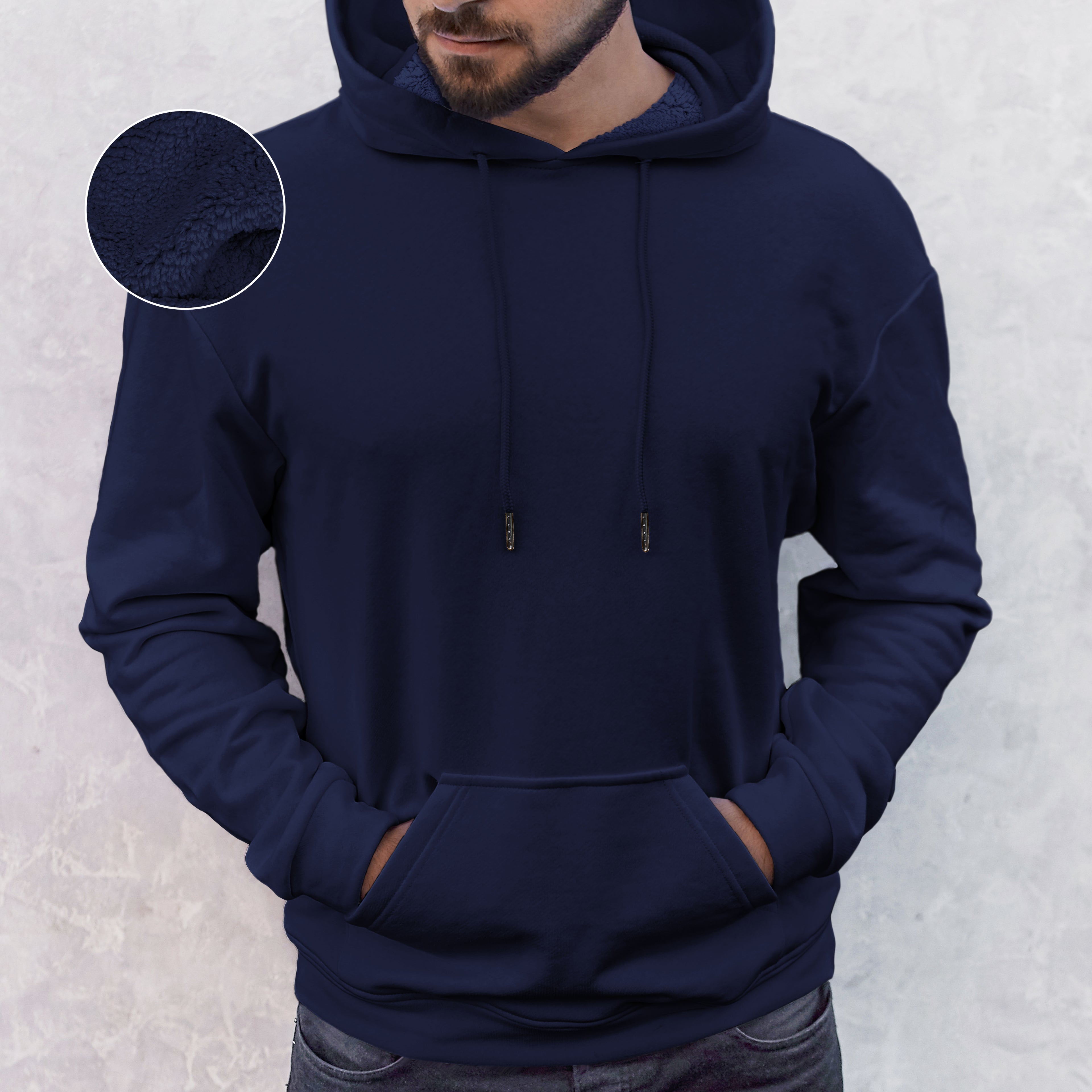 Men Casual Sherpa-Lined Cotton Hoodie