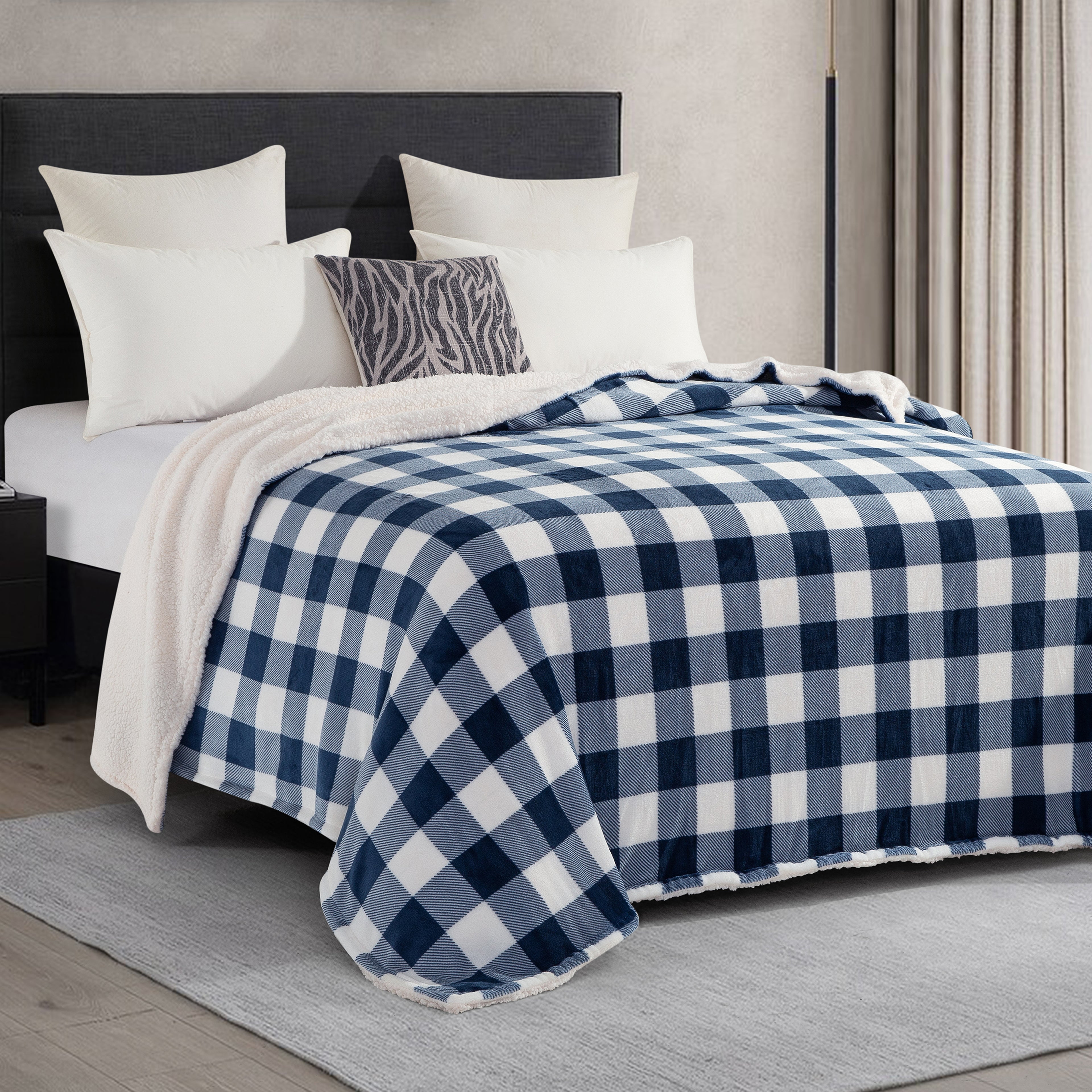 Buffalo Plaid Flannel Fleece Sherpa Throw Blanket