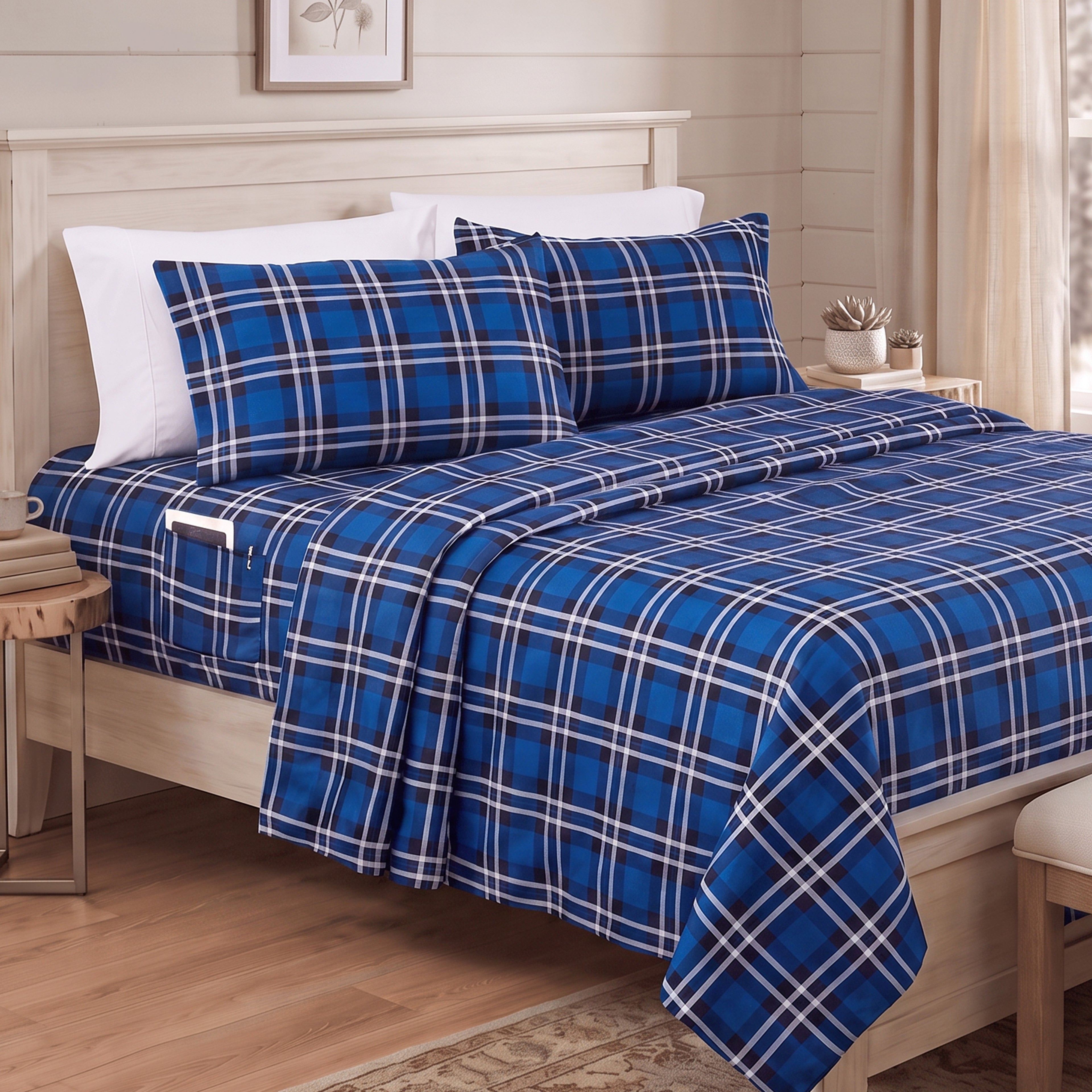 6-Piece Plaid Pattern Bed Sheet Set - Soft as a Hotel Premium Quality