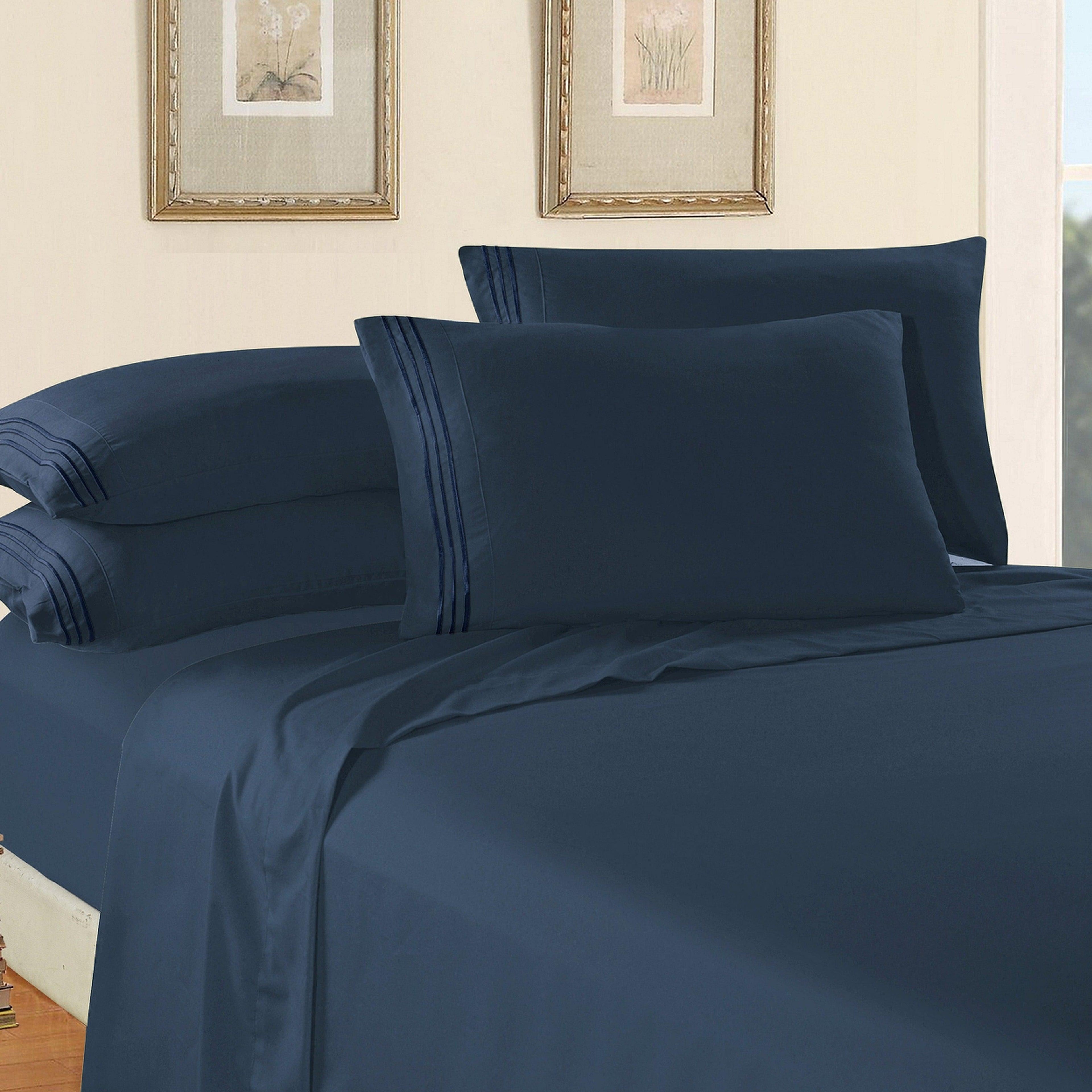 Essential 6-Piece 3-Line Embroidery Sheet Set, Soft as a Hotel Premium Quality,  Moody Shades