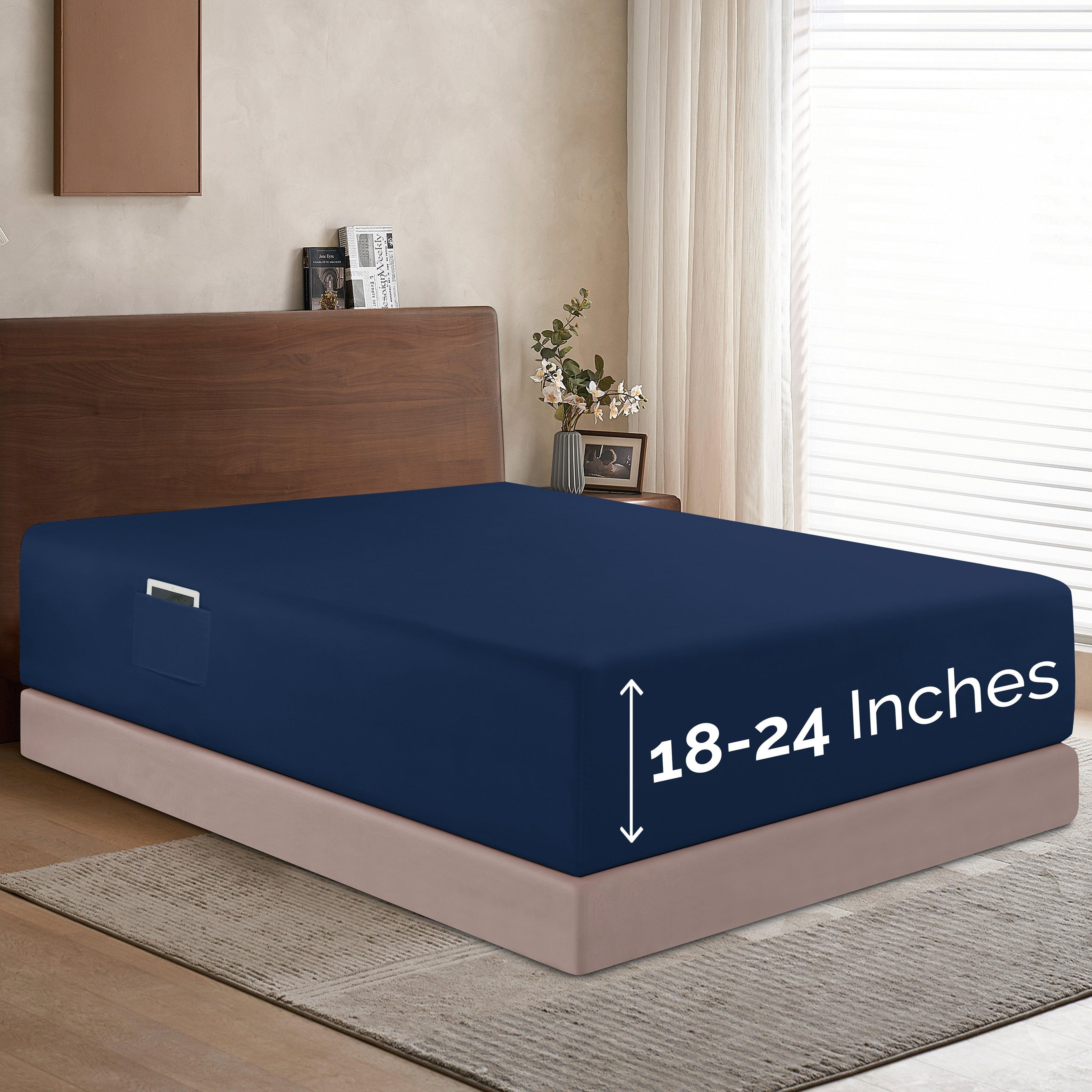 Extra Deep Pocket 18"-24" Single Fitted Sheet for High Mattress, Moody Shades