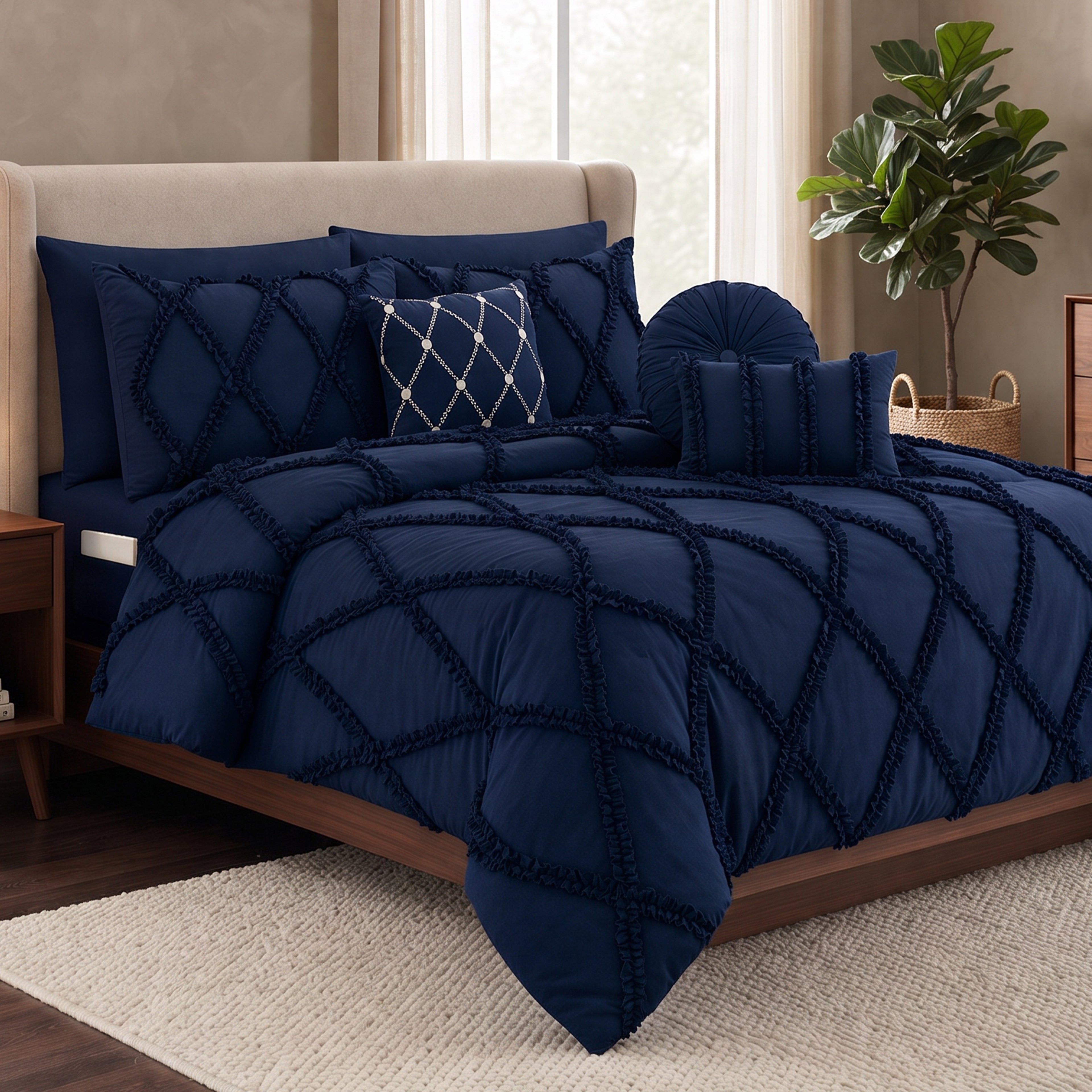 10-Piece Infinity Design Comforter Set - Includes 4-Piece Sheet Set with Double Sided Storage Pockets