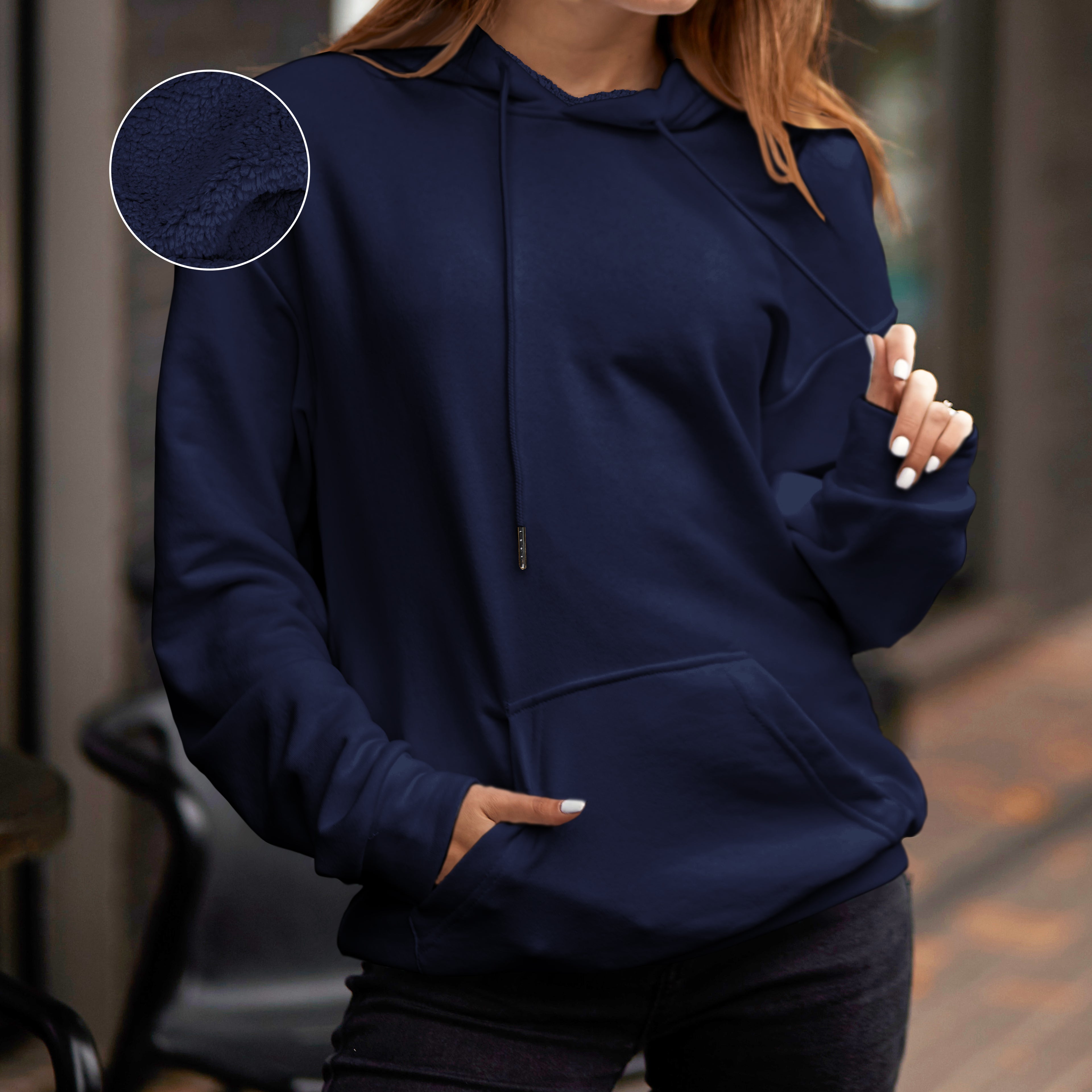 Women Casual Sherpa-Lined Cotton Hoodie