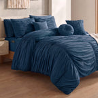 10-Piece Pleated Comforter Set - Includes 4-Piece Sheet Set with Double Sided Storage Pockets