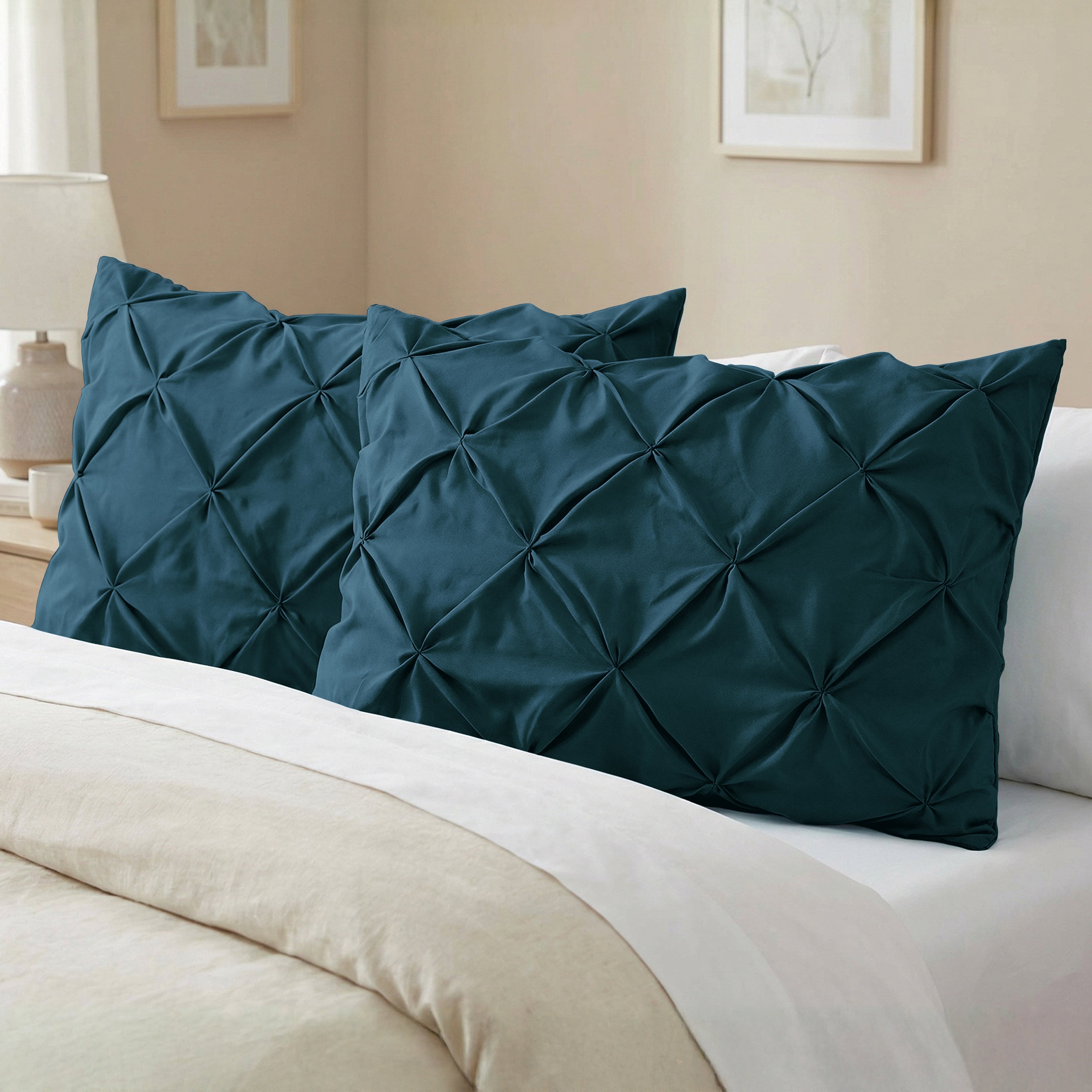 Set of 2 Pinch Pleated Pintuck Pillow Shams - Luxury and Silky Soft
