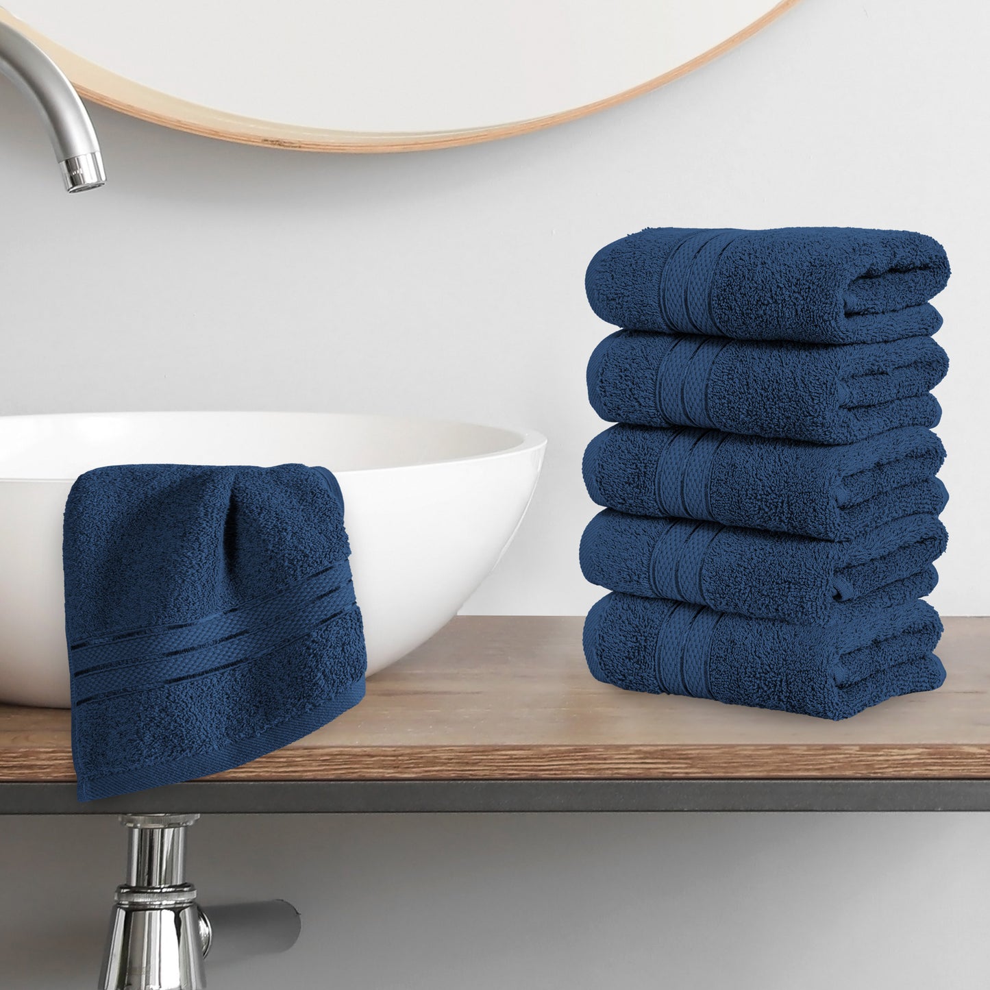 Elegant Comfort 6-Pack Premium Turkish Cotton Three Line Popcorn Washcloths Set, 13 x 13 inch