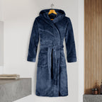 Men Hooded Velvet Fleece Long Bathrobe