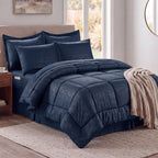 8-Piece Bamboo Floral Pattern Comforter Set- Includes 4-Piece Sheet Set with Double Sided Storage Pockets