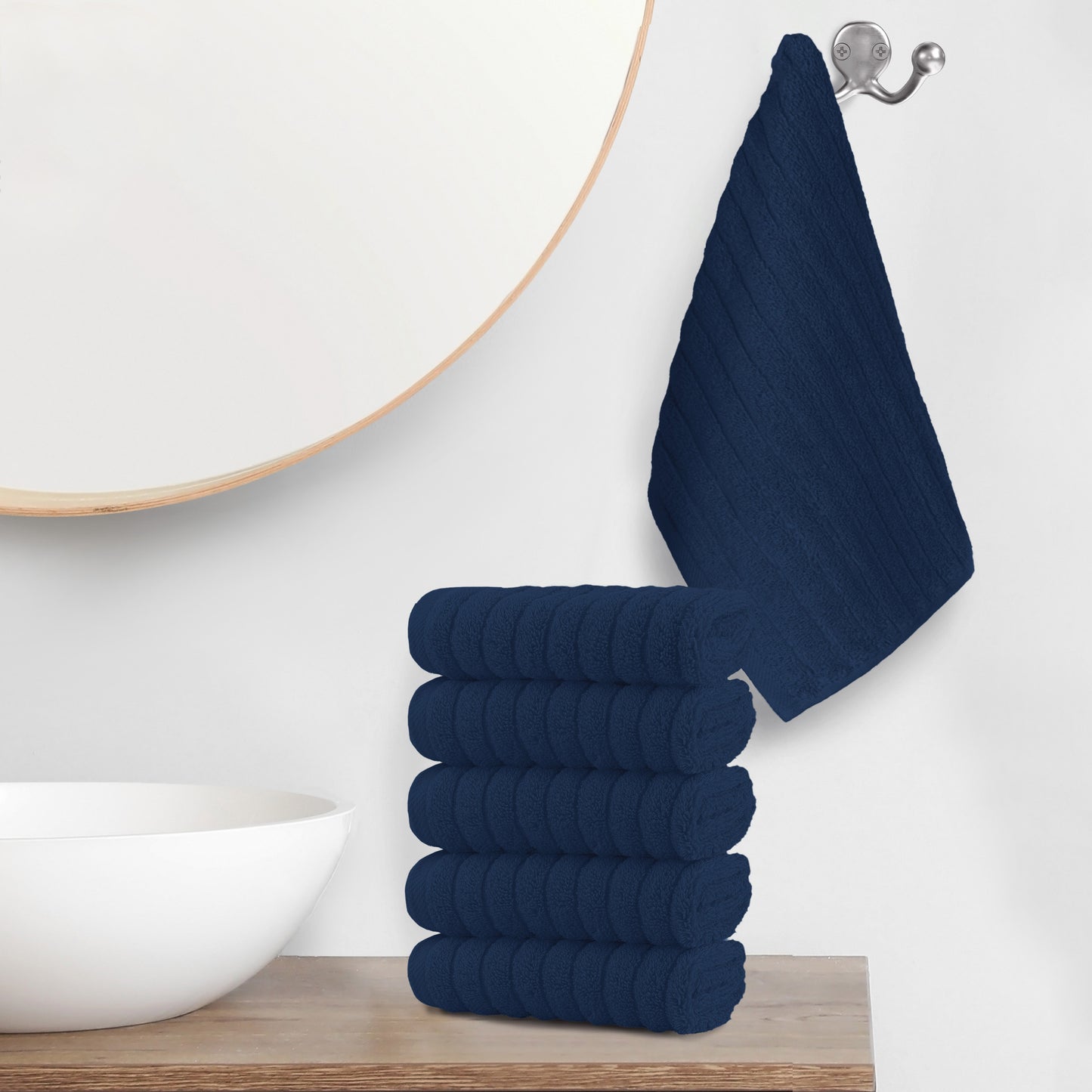 Elegant Comfort 6-Pack Premium Turkish Cotton Corduroy Stripe Washcloths Set, 13 x 13 inch