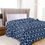 Cube Printed Velour Fleece Blanket - Geometric Design Velvety Feel