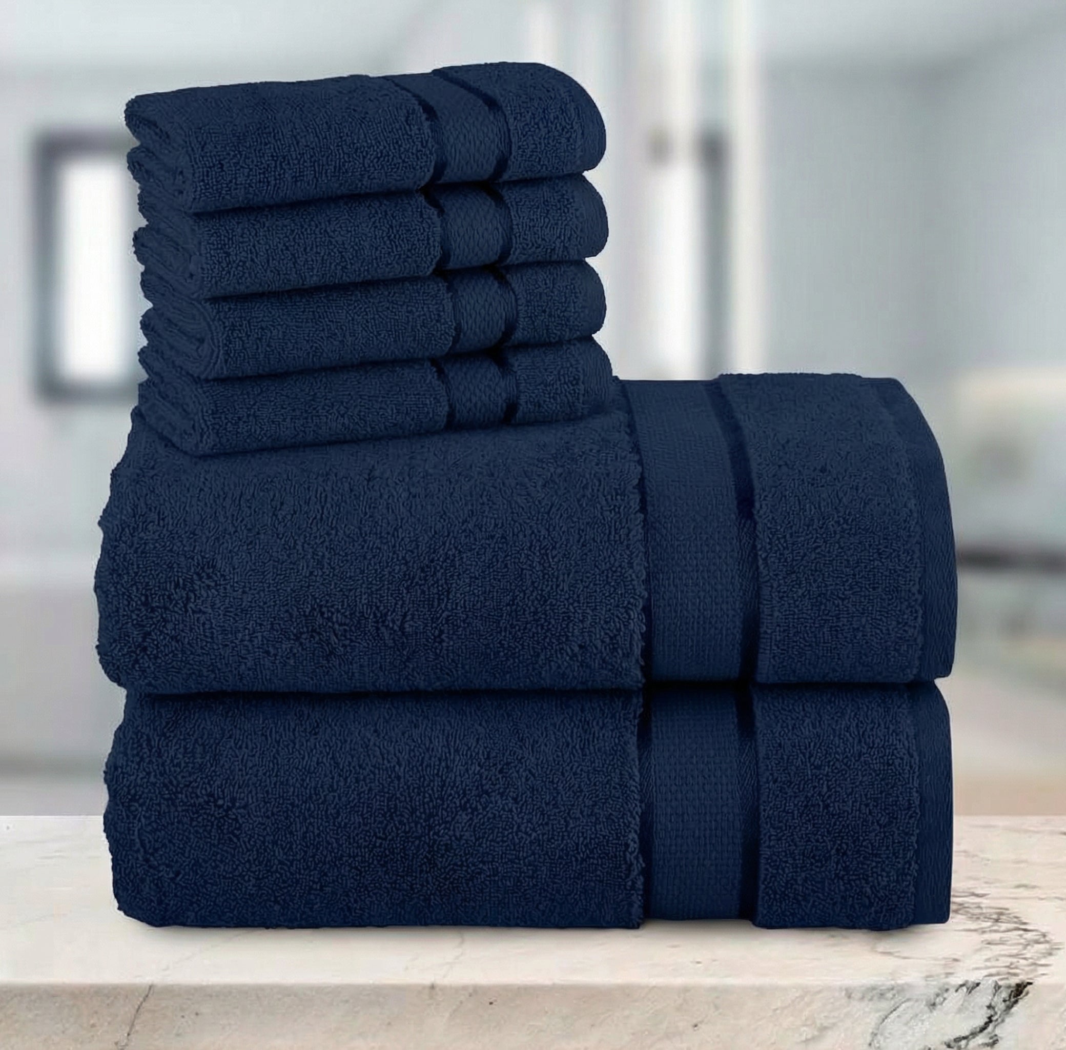 6-Piece Turkish Cotton 2 Lines Towel Set, 2 Washcloths, 2 Hand Towels and 2 Bath Towels