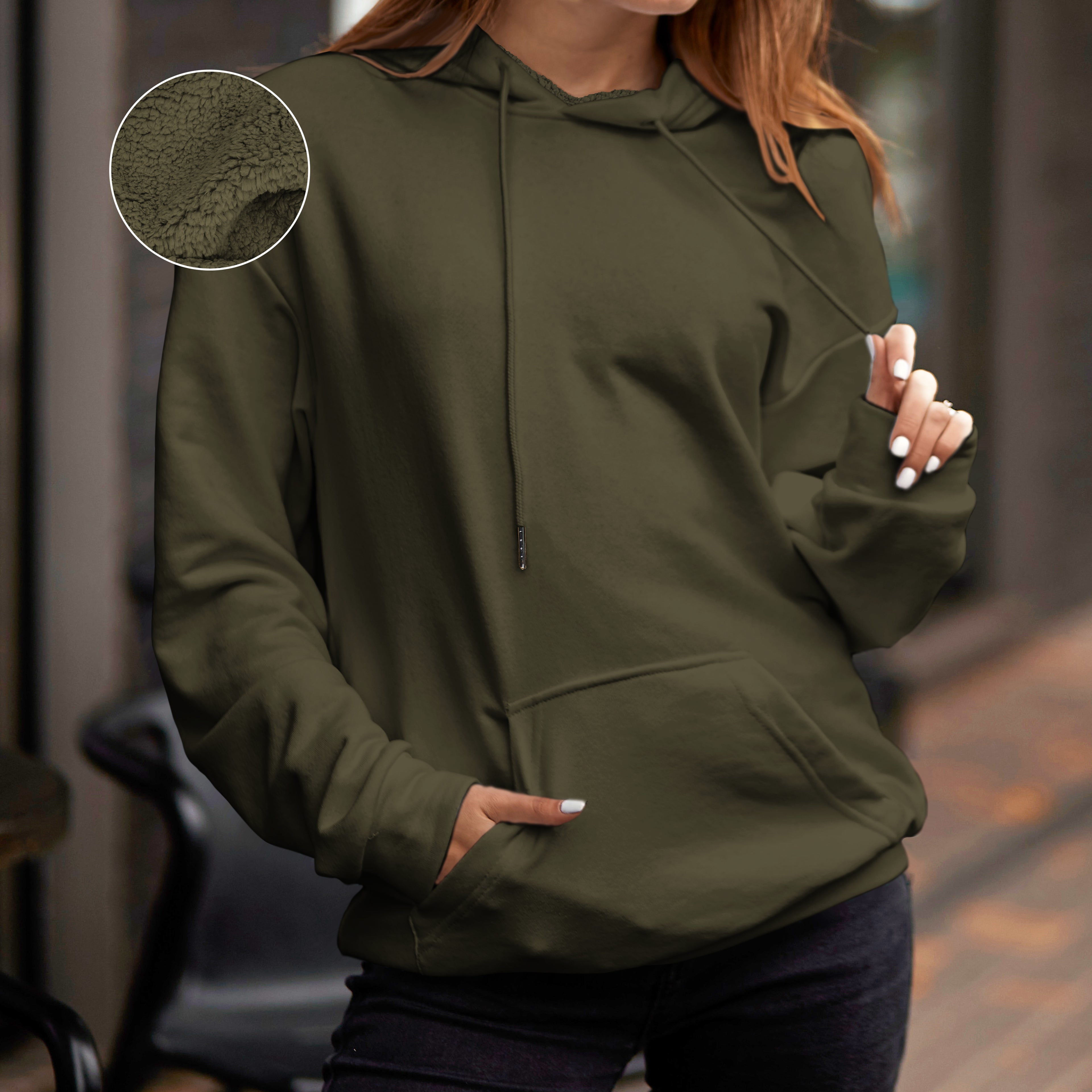 Women Casual Sherpa-Lined Cotton Hoodie