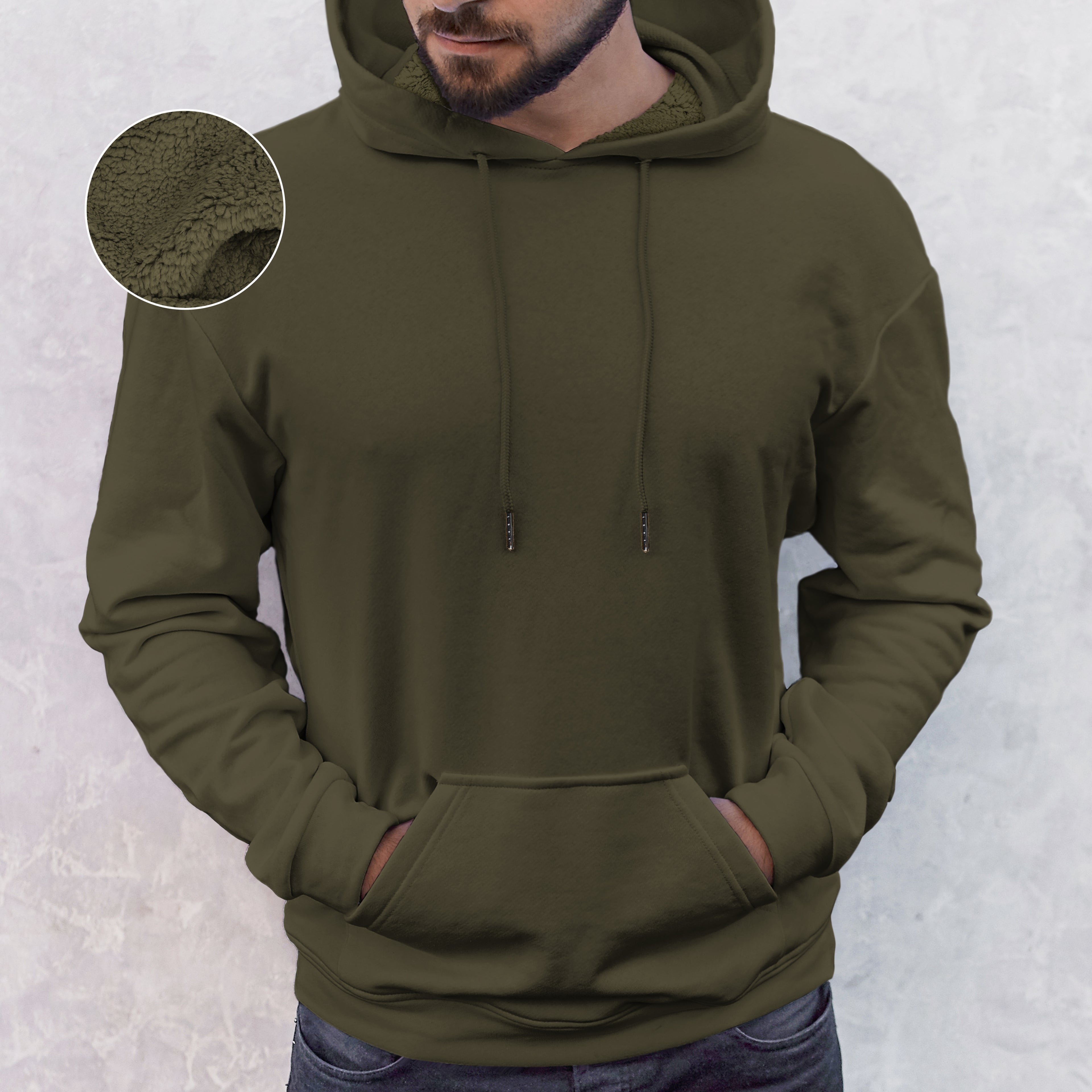 Men Casual Sherpa-Lined Cotton Hoodie