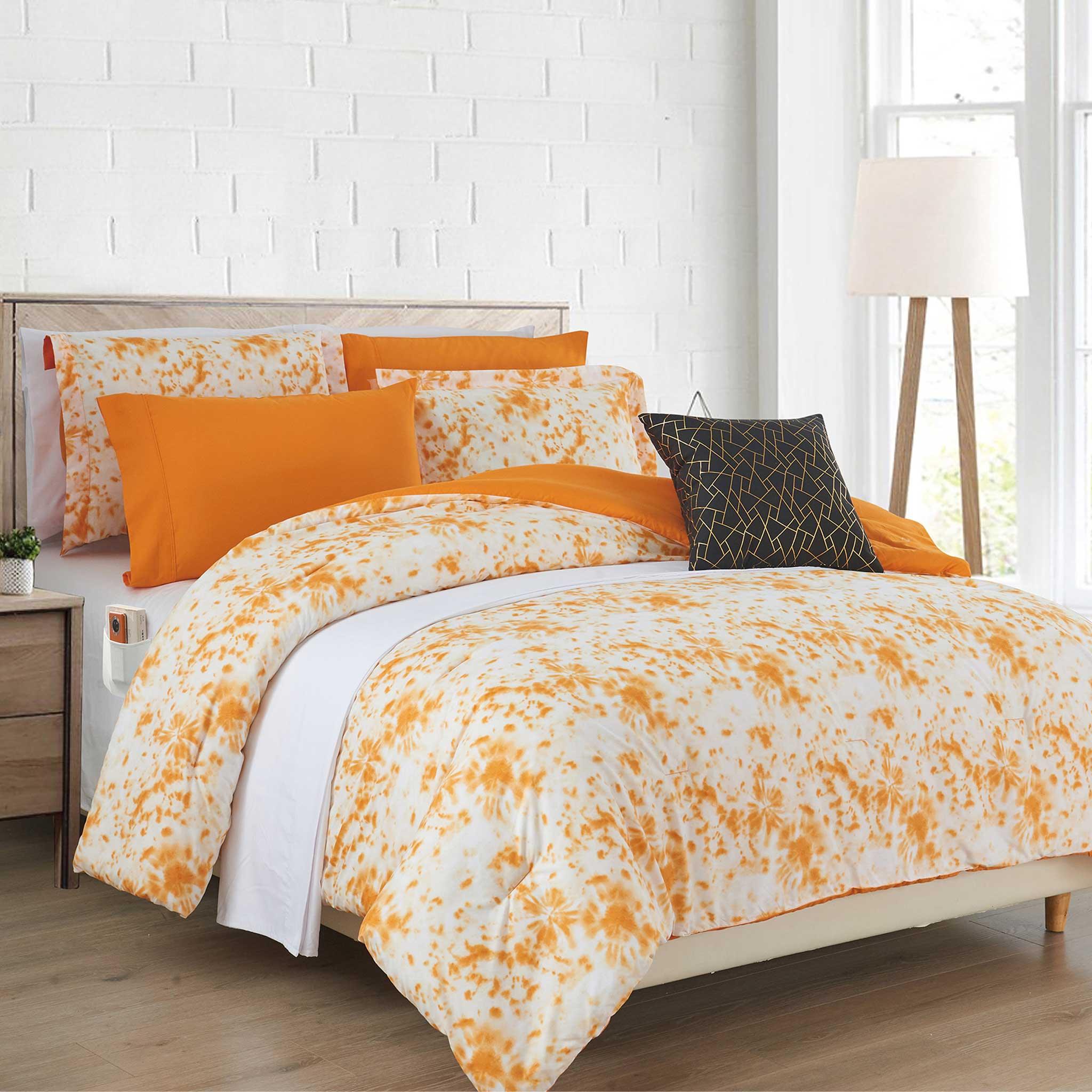 10-Piece Tie-Dye Comforter Set, Includes 6-Piece Sheet Set with Double Sided Storage Pockets