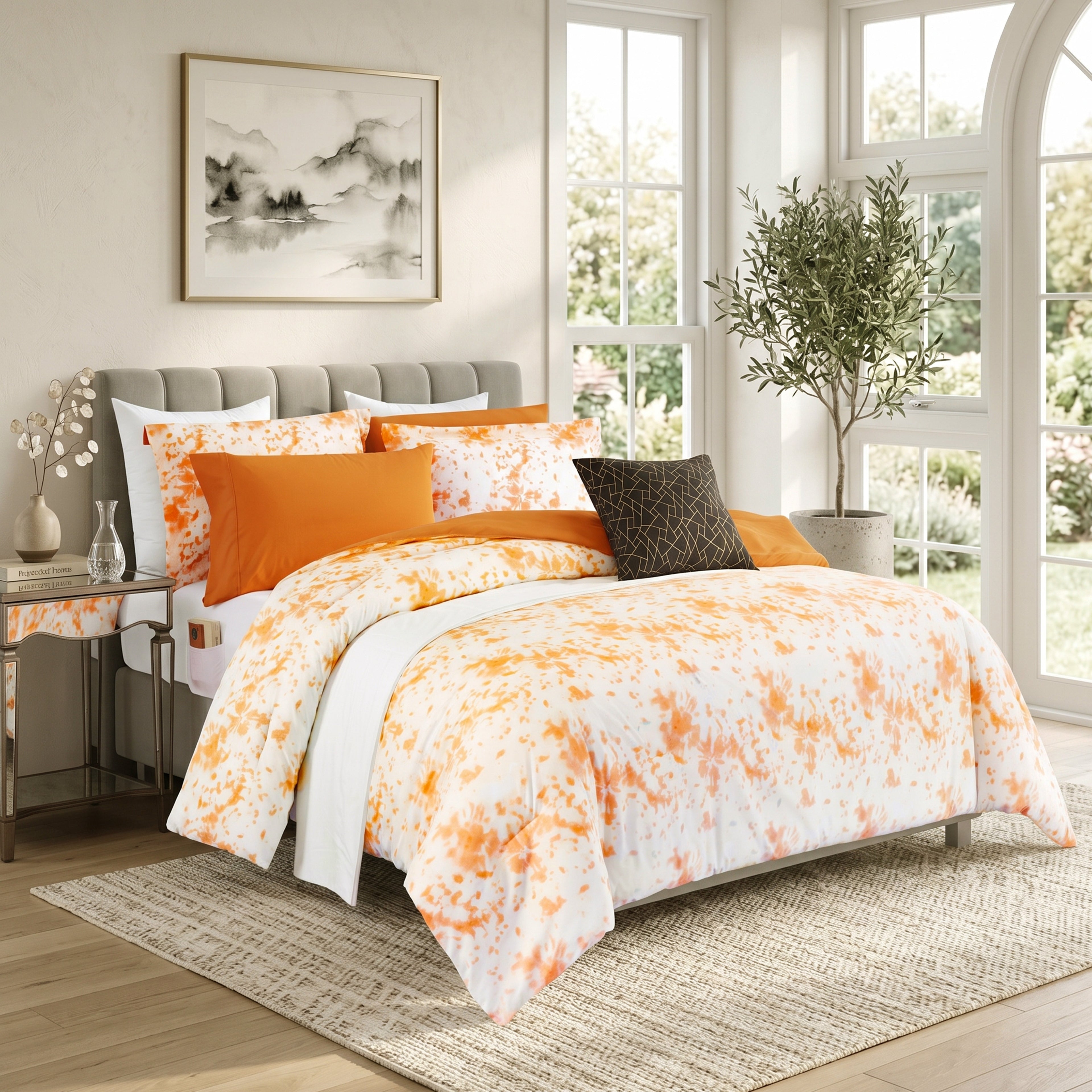 10-Piece Tie-Dye Comforter Set, Includes 6-Piece Sheet Set with Double Sided Storage Pockets