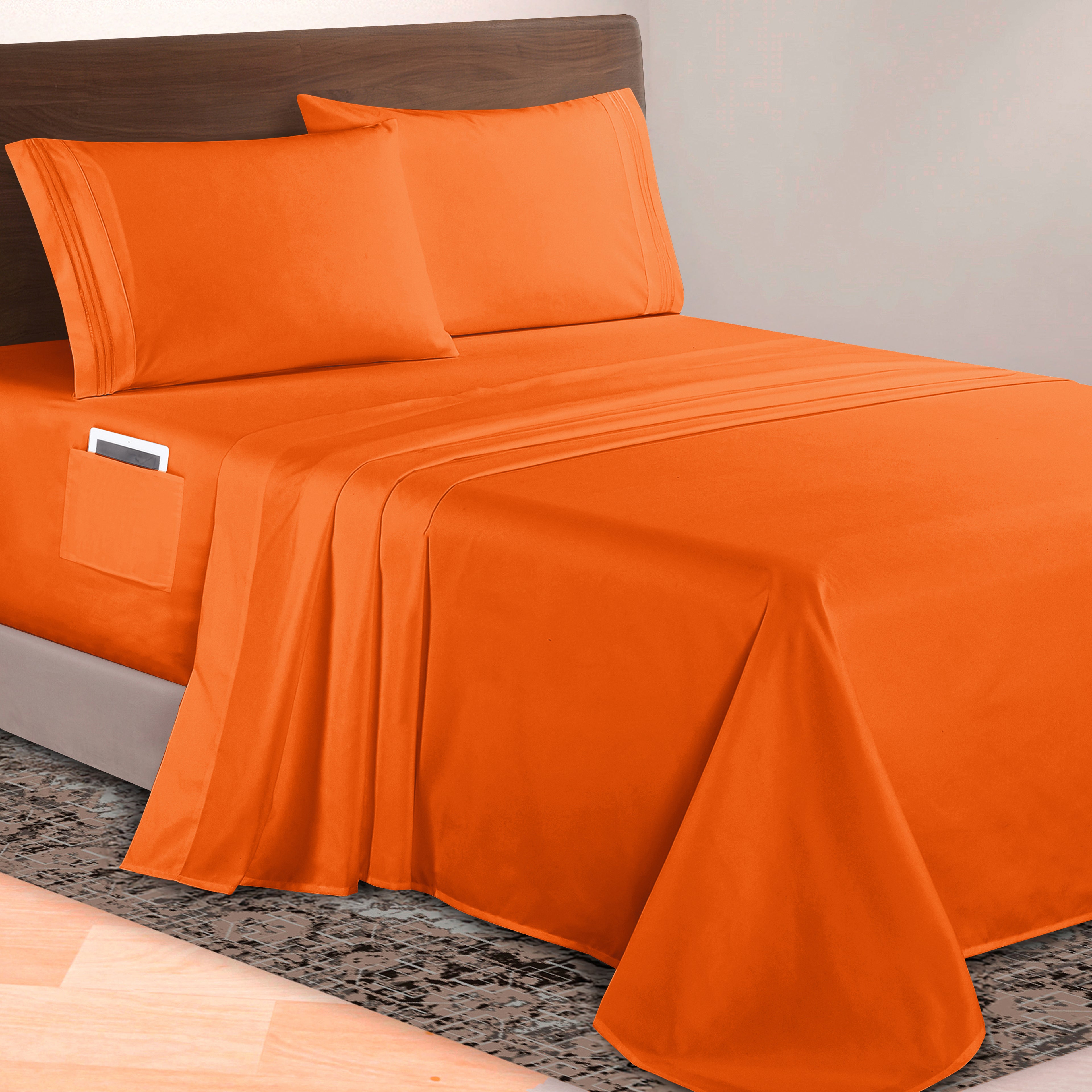 Extra deep 18-24 Inch Pocket 3 Line Embroidery, 4-Piece Sheet Set, Bright Shades