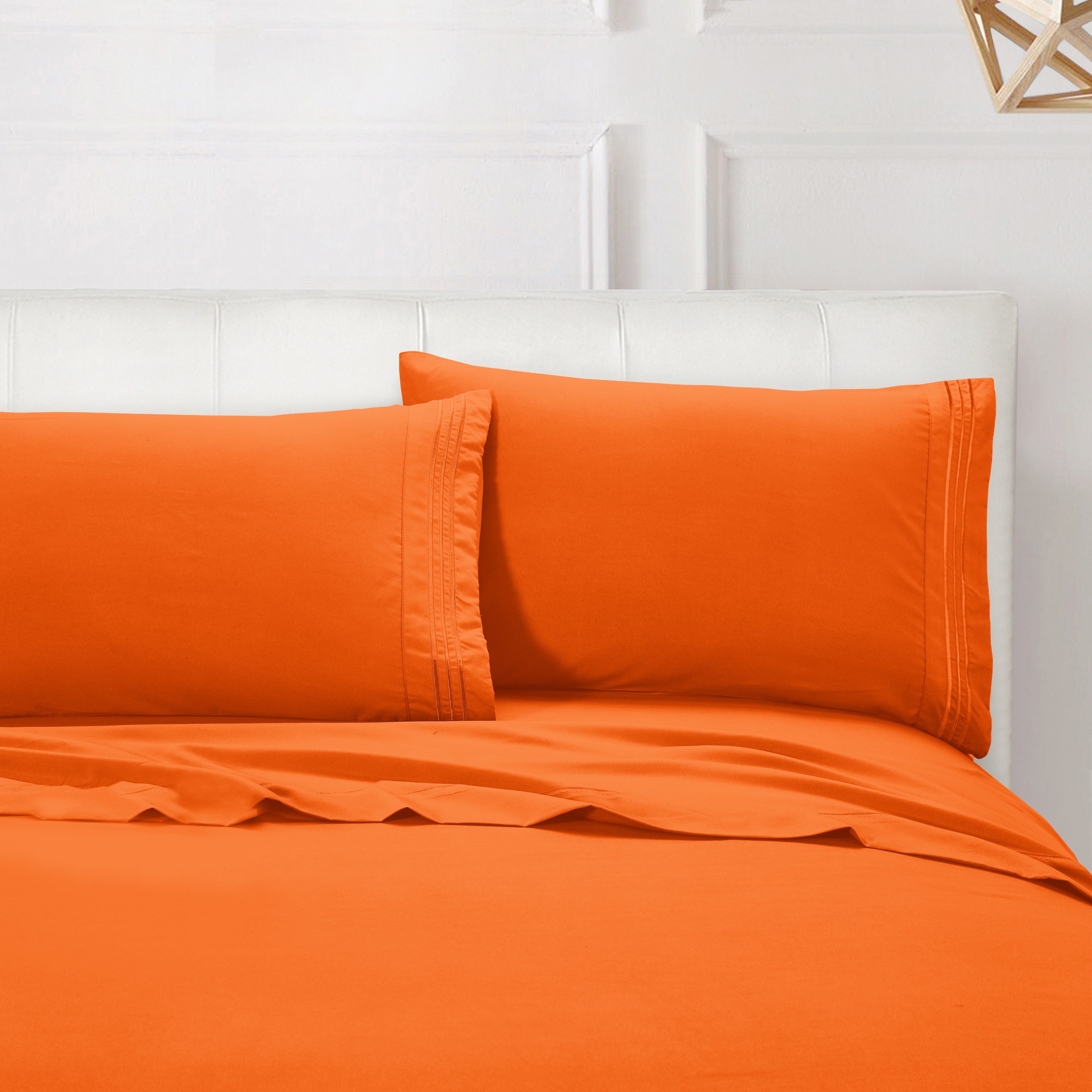 Essential Solid 3 Line Embroidery - Soft as a Hotel Premium Quality, 4-Piece Sheet Set, Bright Shades