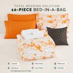 10-Piece Tie-Dye Comforter Set, Includes 6-Piece Sheet Set with Double Sided Storage Pockets