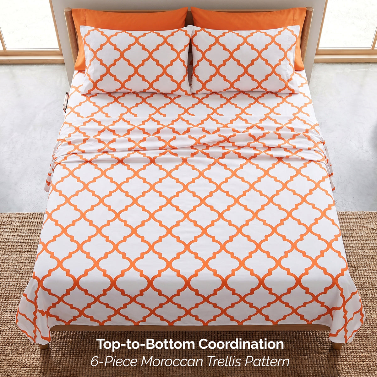 6-Piece Moroccan Trellis Printed Pattern - Soft as a Hotel Premium Quality