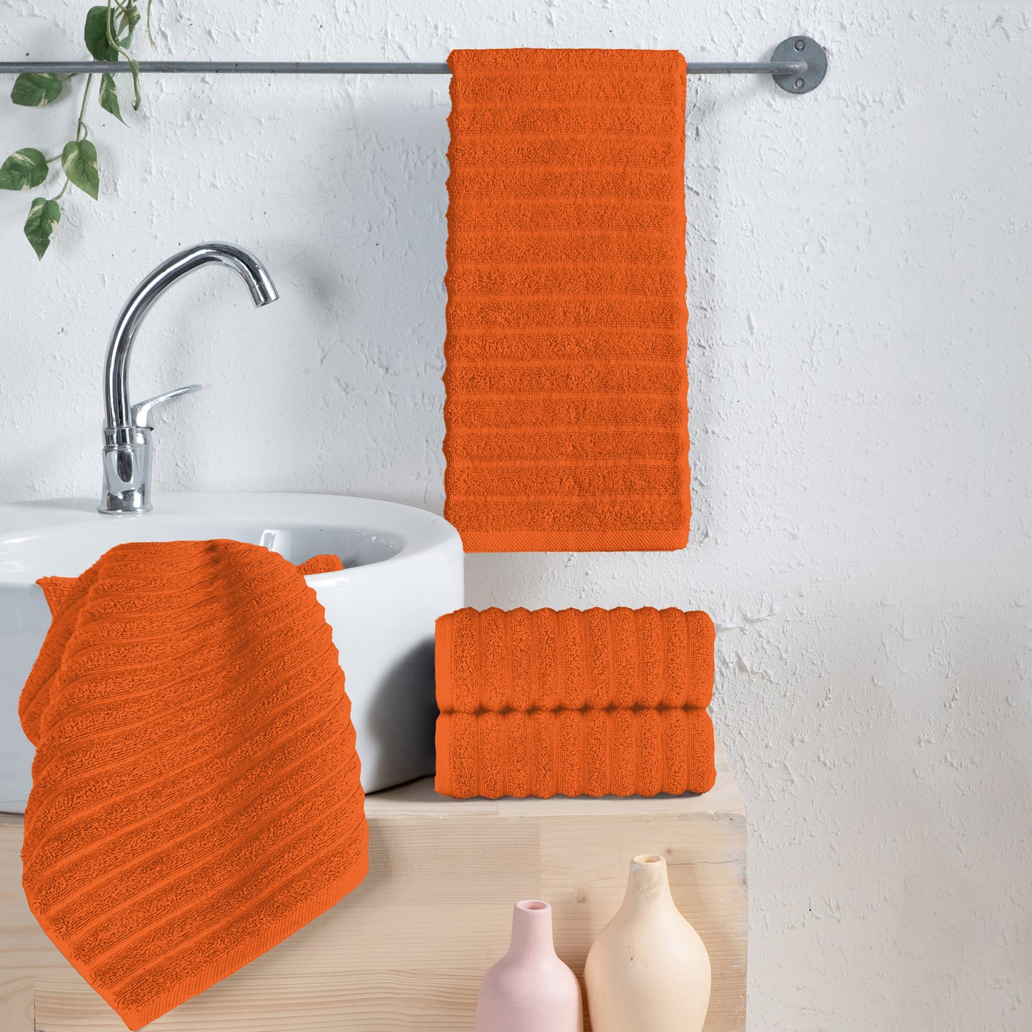 Elegant Comfort 4-Pack Premium Turkish Cotton Corduroy Stripe Hand Towel Set, 16 x 28 inch