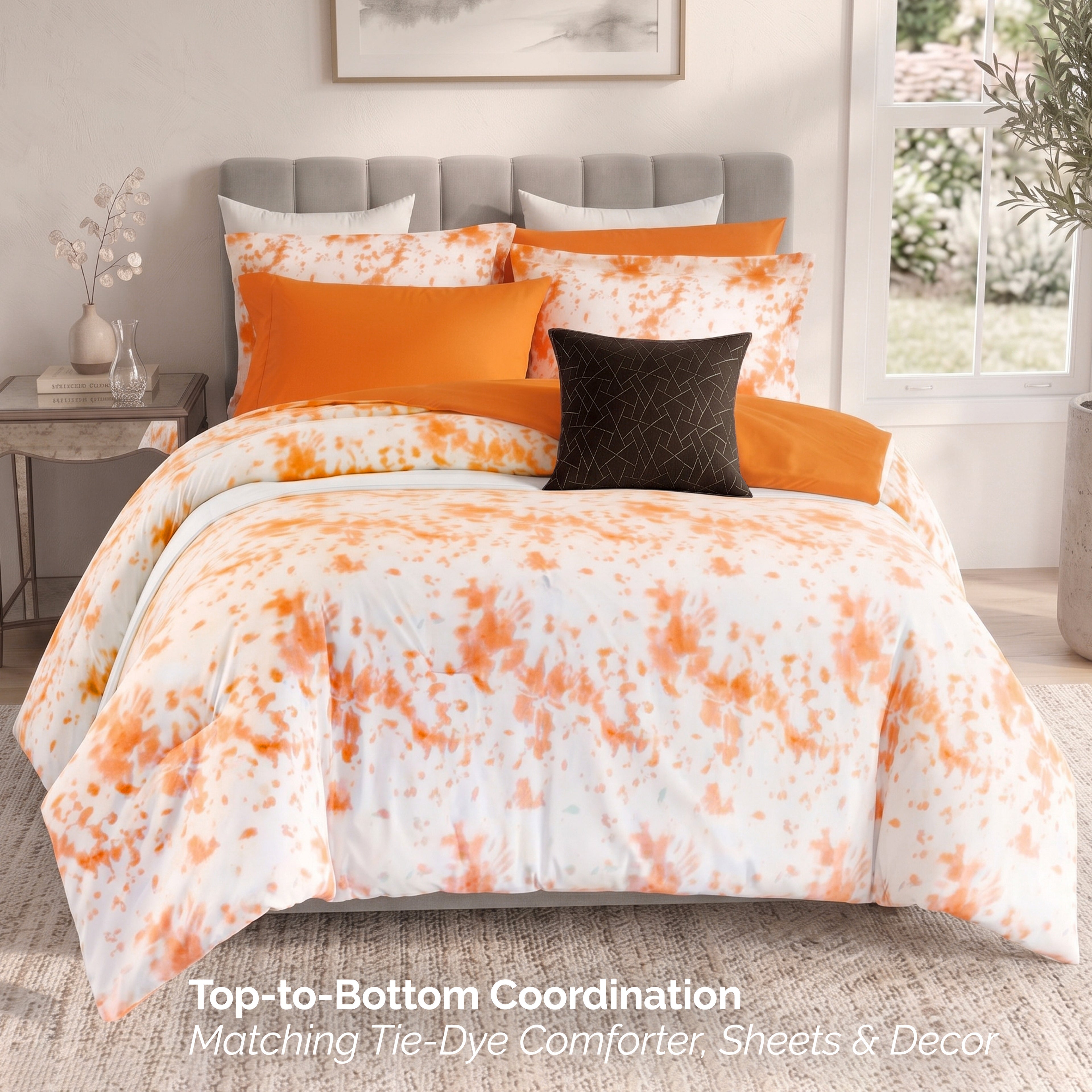 10-Piece Tie-Dye Comforter Set, Includes 6-Piece Sheet Set with Double Sided Storage Pockets