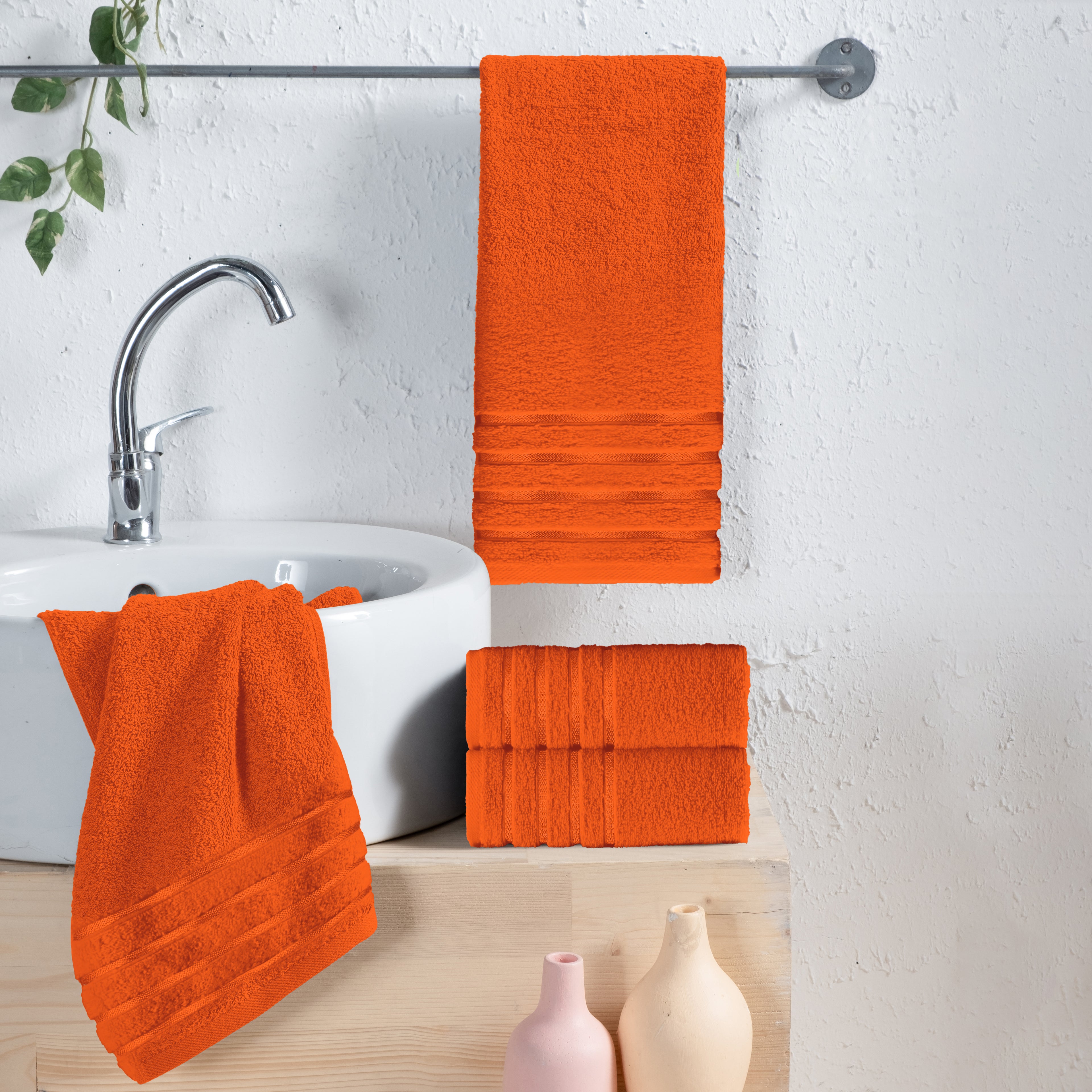 4-Pack Turkish Cotton 4 Lines Stripe Hand Towel Set, 16 x 28 inch