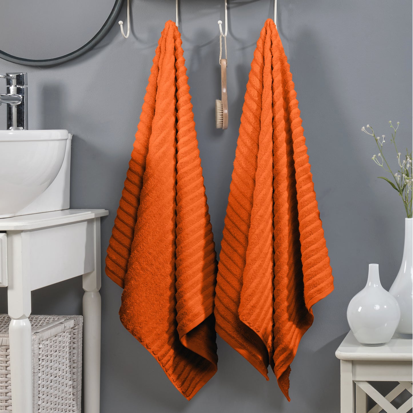 Elegant Comfort 2-Pack Premium Turkish Cotton Corduroy Stripe Bath Towel Set, 27 x 54 inch