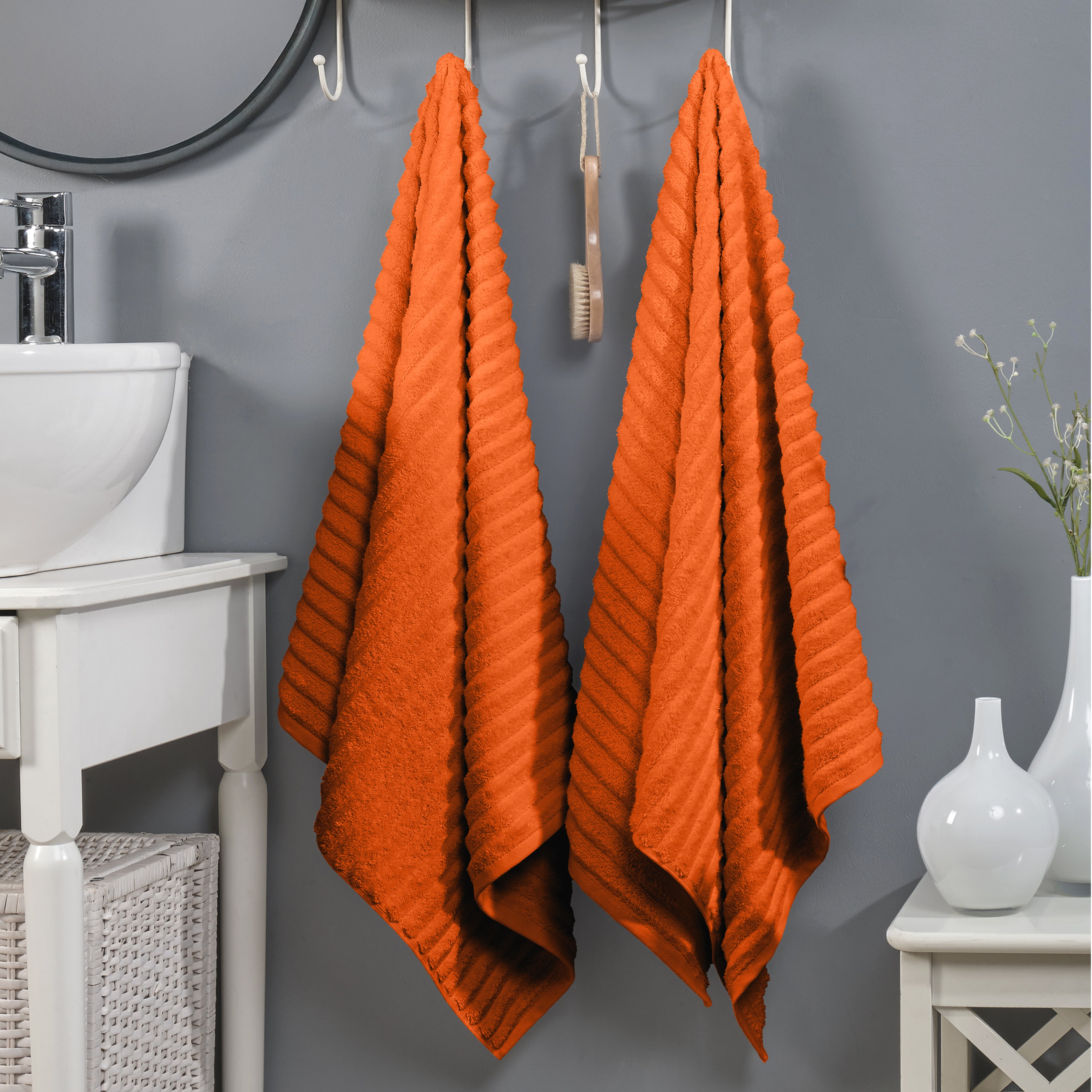 2-Pack Premium Turkish Cotton Corduroy Stripe Bath Towel Set, 27 x 54 inch