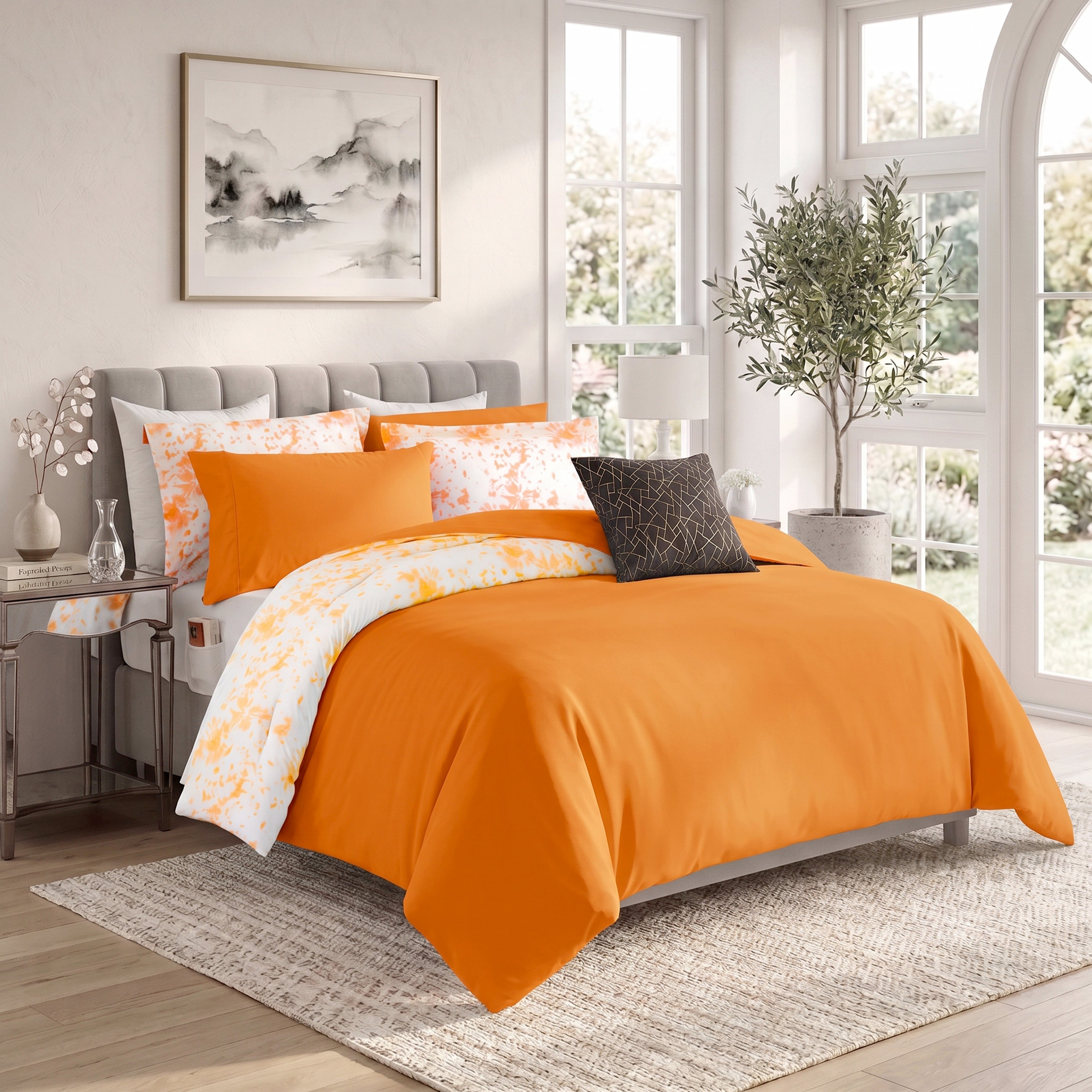 10-Piece Tie-Dye Comforter Set, Includes 6-Piece Sheet Set with Double Sided Storage Pockets