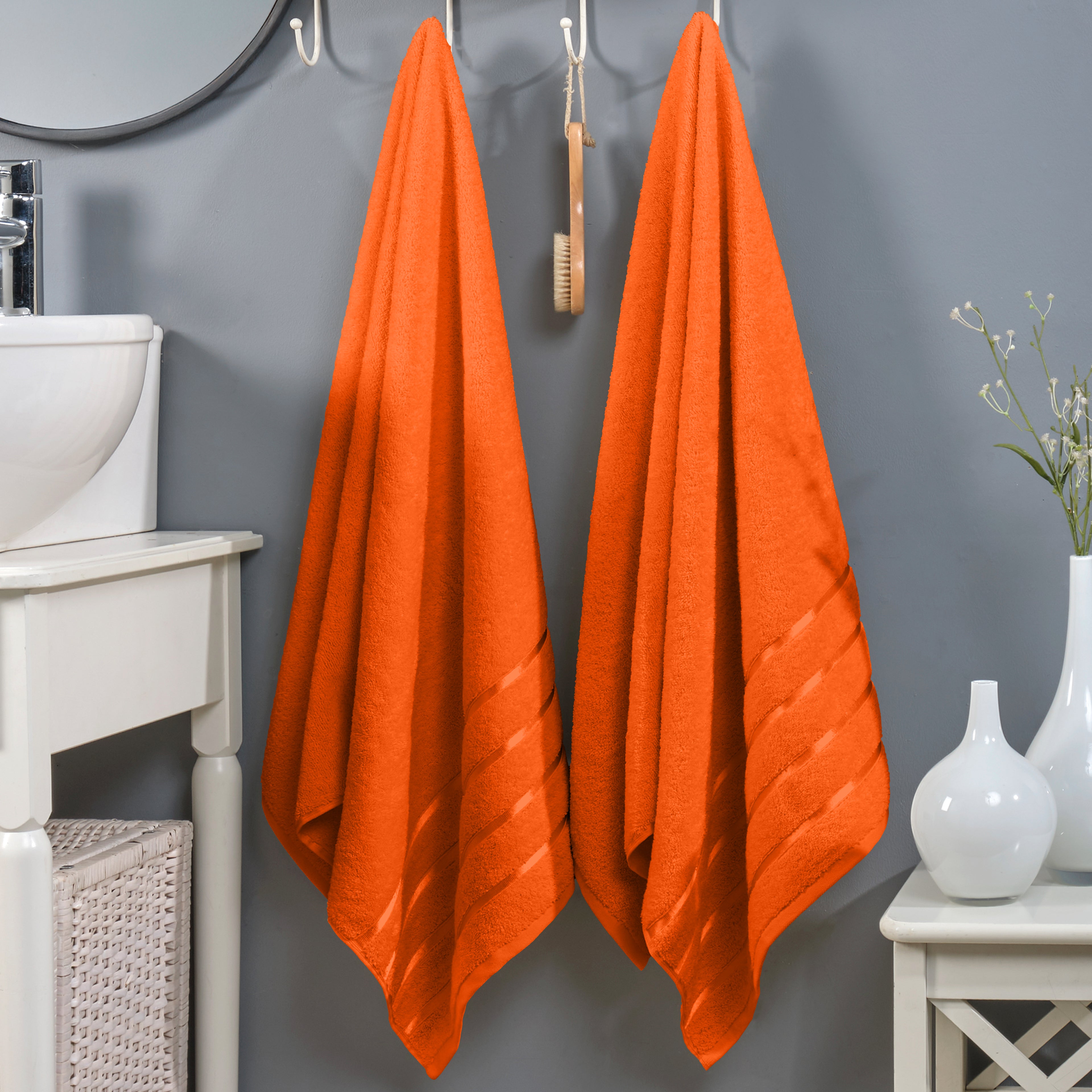 2-Pack Premium Turkish Cotton 4 Lines Stripe Bath Towel Set, 27 x 54 inch