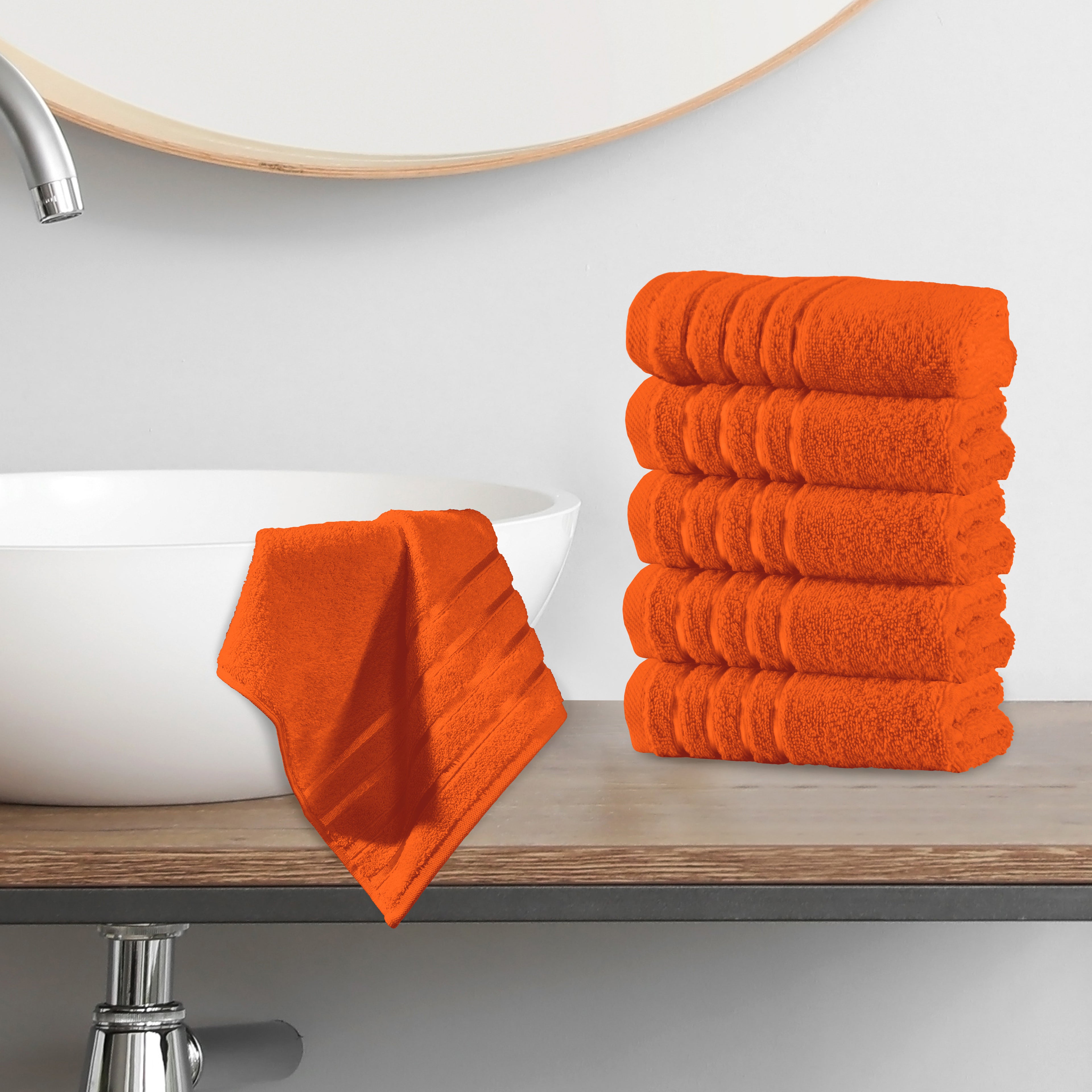 6-Pack Premium Turkish Cotton 4 Lines Stripe Washcloths Set, 13 x 13 inch