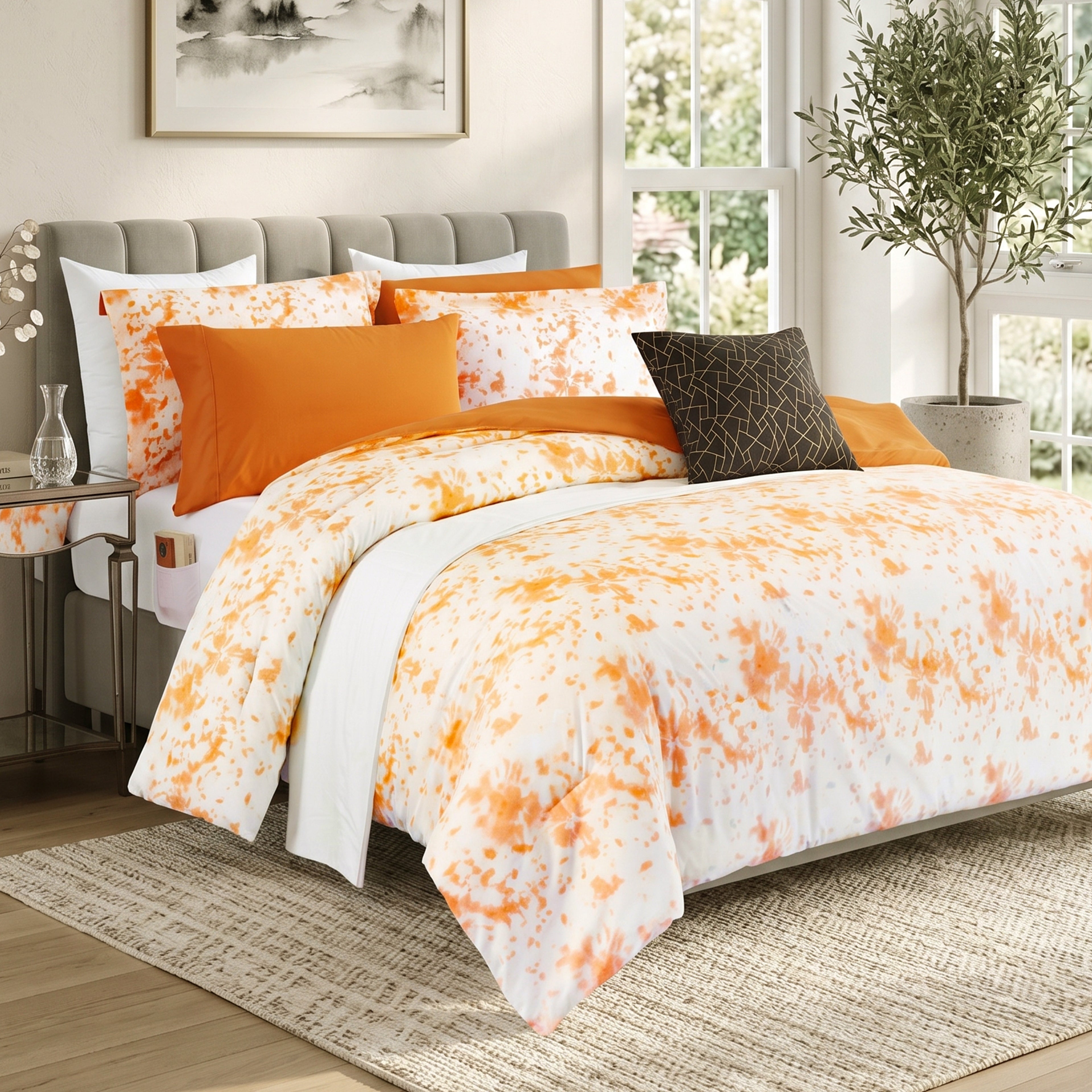 10-Piece Tie-Dye Comforter Set, Includes 6-Piece Sheet Set with Double Sided Storage Pockets