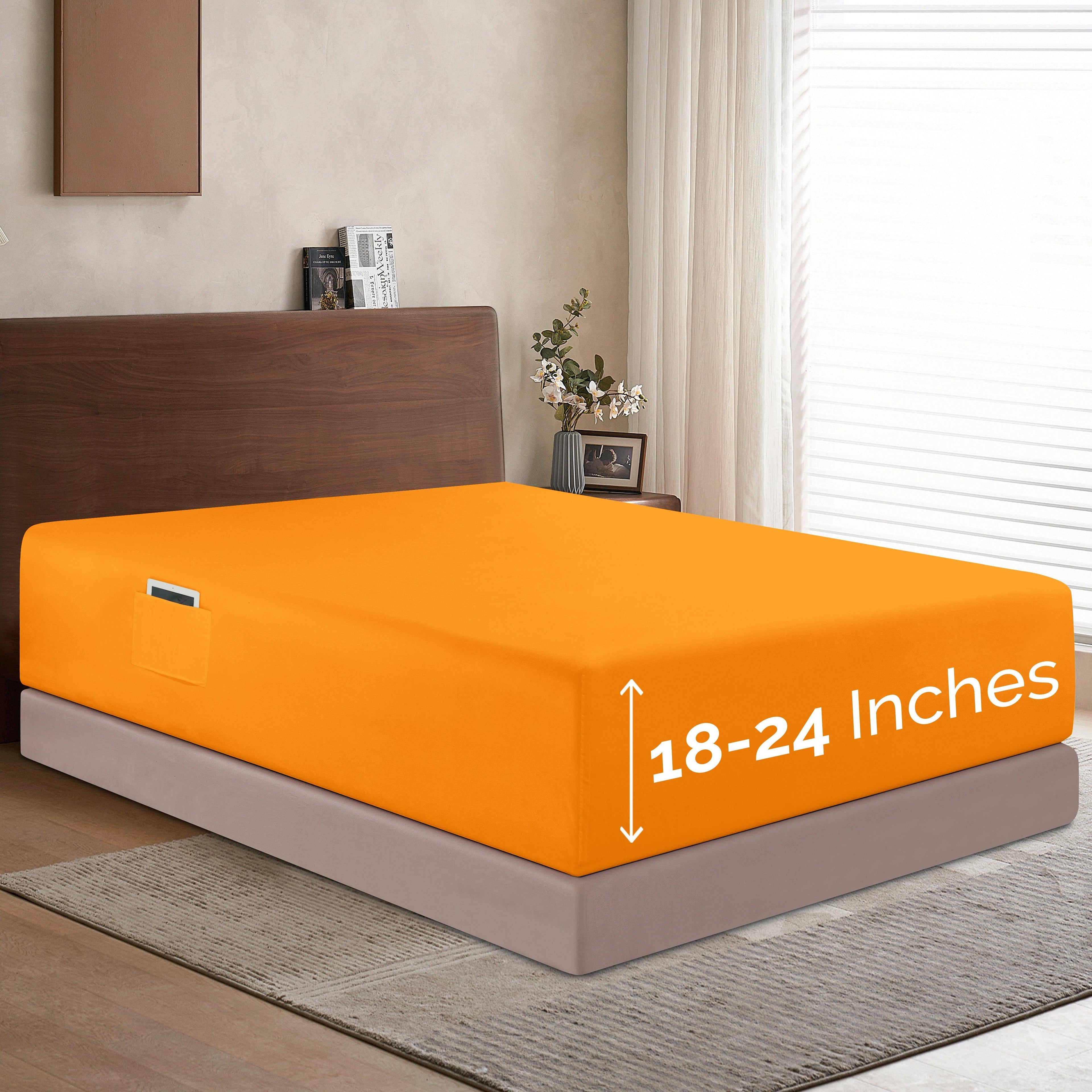 Extra Deep Pocket 18"-24" Single Fitted Sheet for High Mattress, Bright Shades