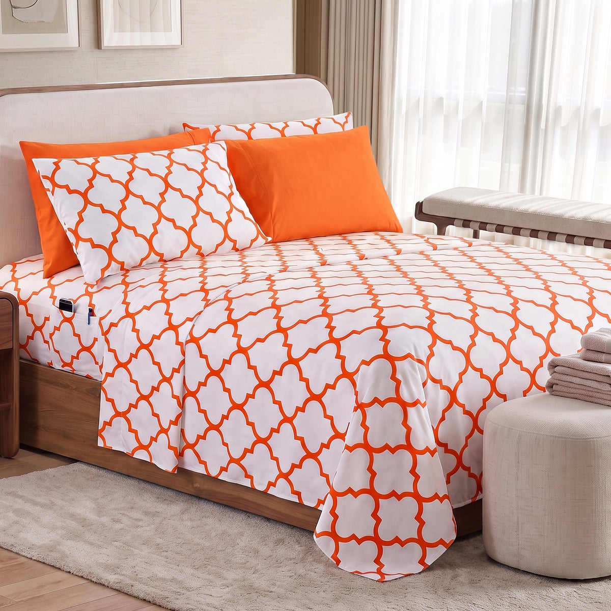 6-Piece Moroccan Trellis Printed Pattern - Soft as a Hotel Premium Quality