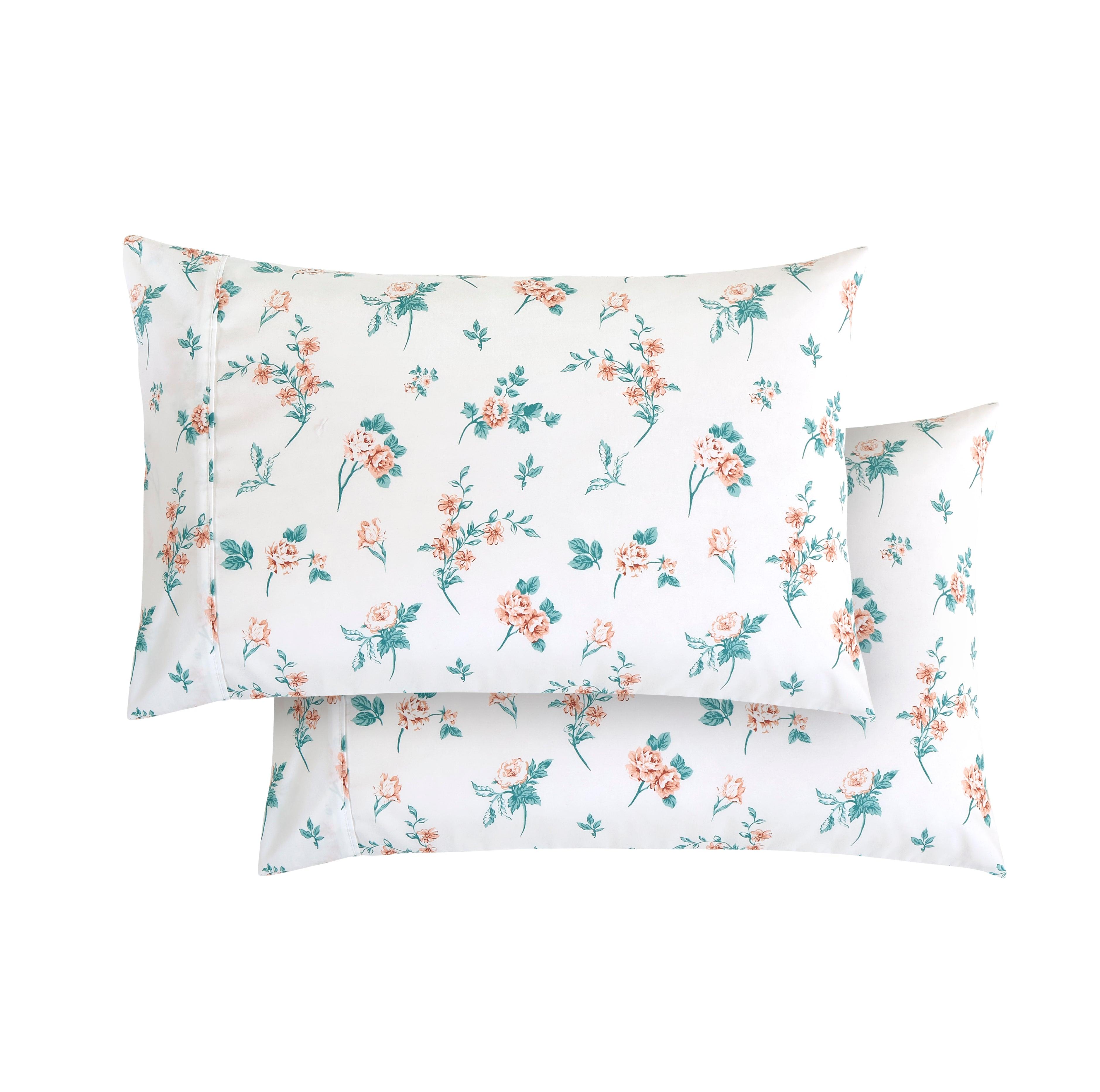 Set of 2 Floral and Stripe Pattern Pillowcases