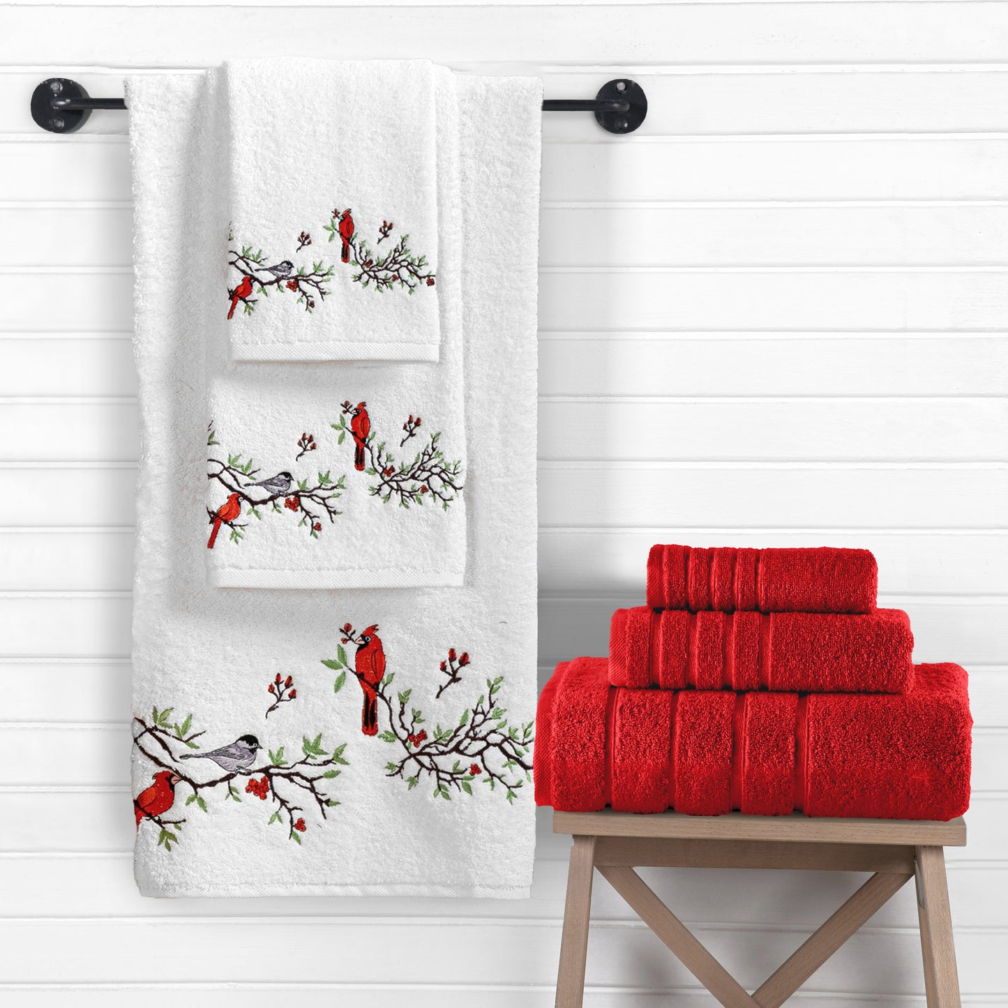 Elegant Comfort 6-Piece Turkish Cotton Embroidery Towel Set, 2 Washcloths, 2 Hand Towels and 2 Bath Towels