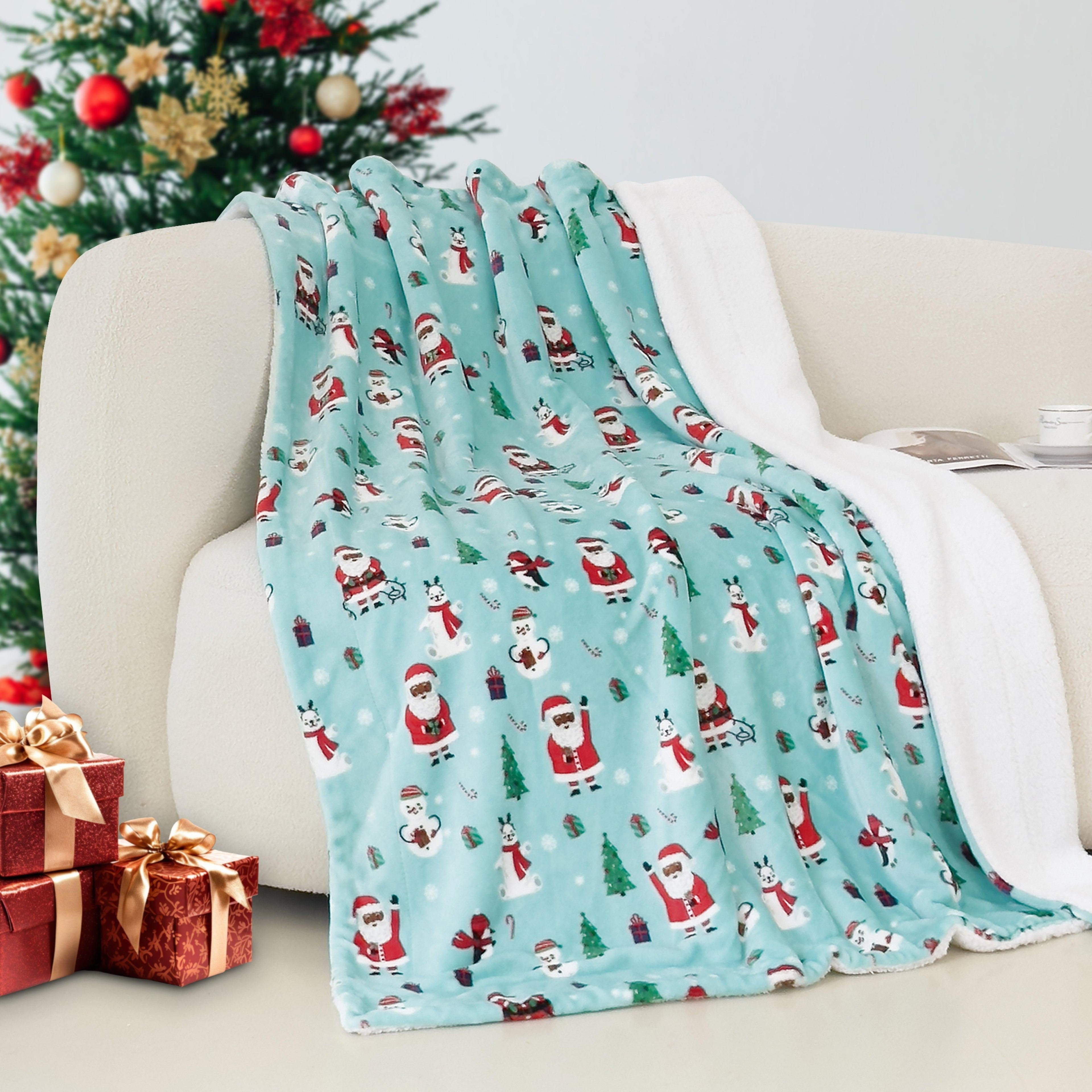 Christmas Sherpa Throw with Flannel Fleece - 50 x 60 inches